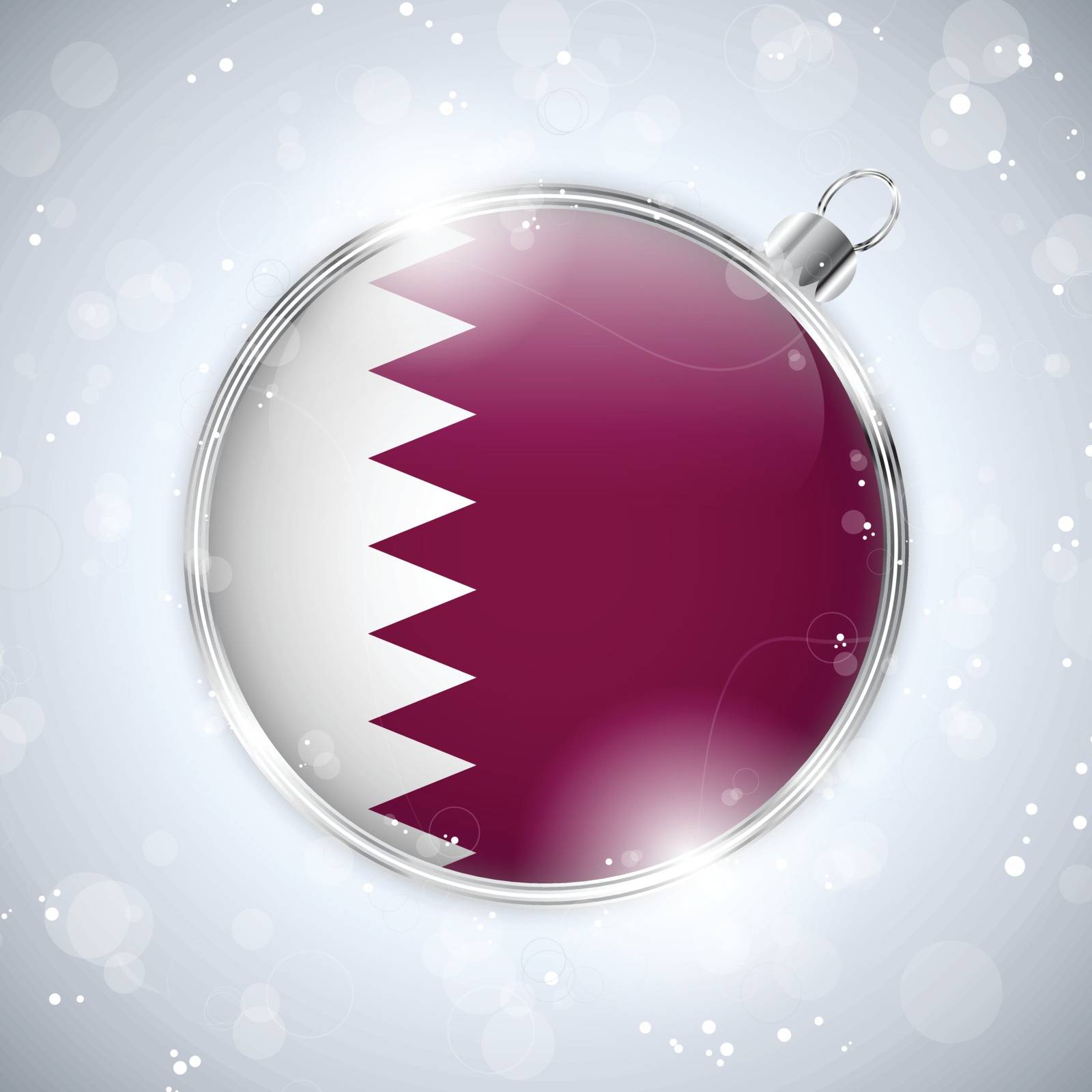 Vector - Merry Christmas Silver Ball with Flag Qatar