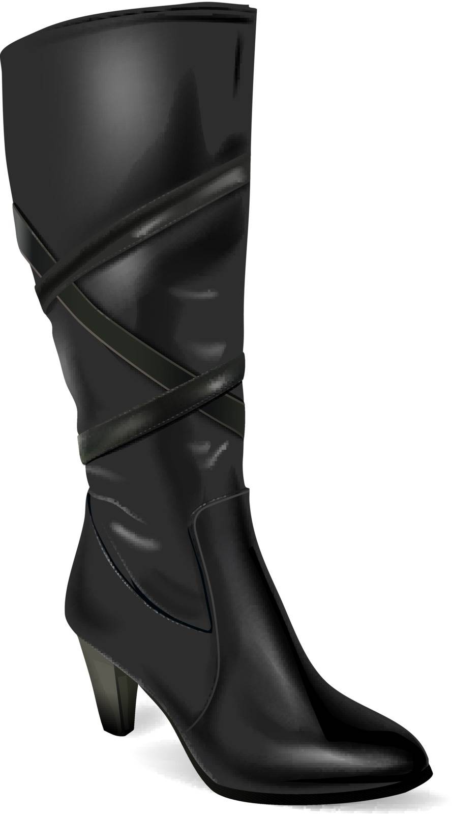 Vector Black Leather Boot on White Background, Eps10 Vector, Gradient Mesh and Transparency Used