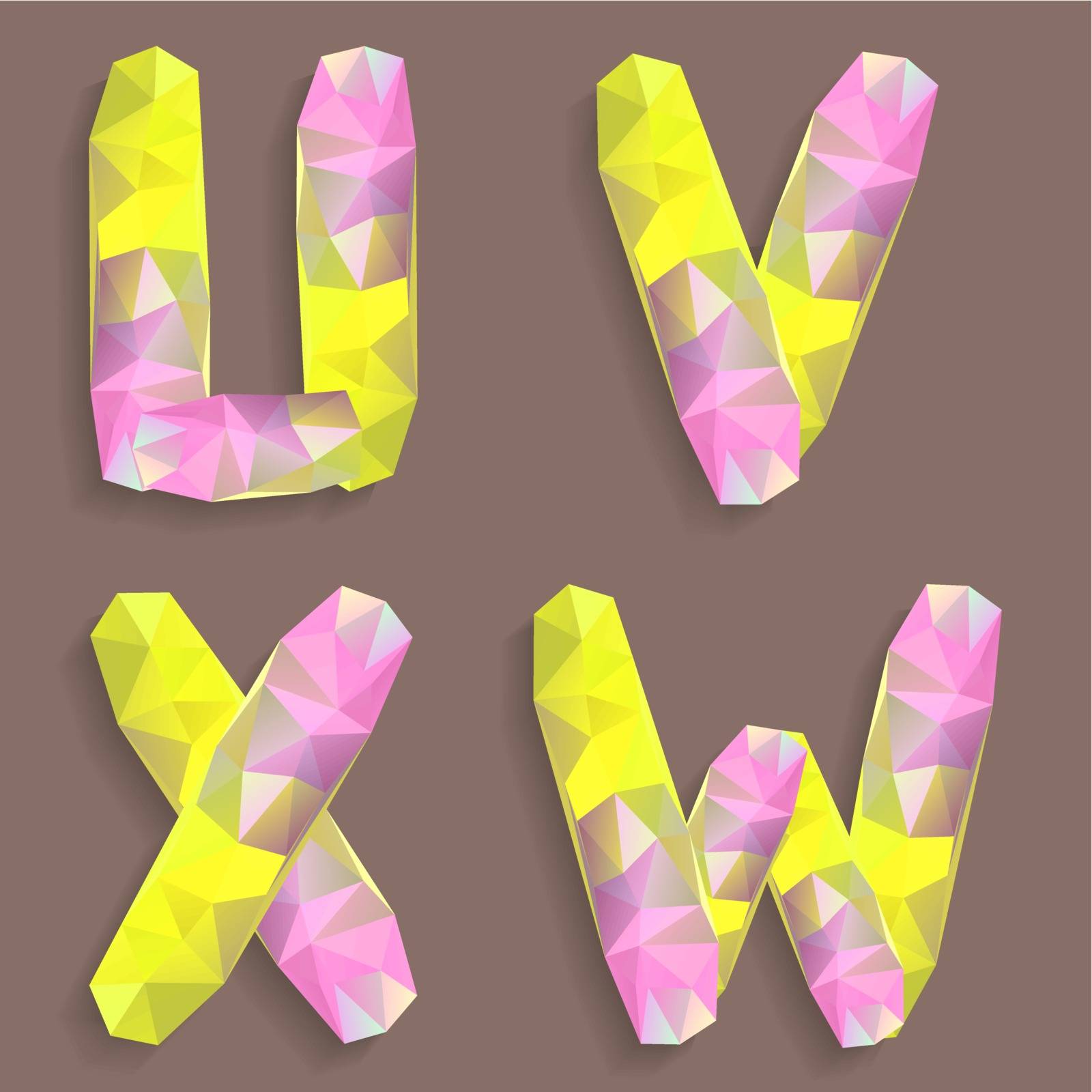 Geometric crystal alphabet. Letters U, V, W, X