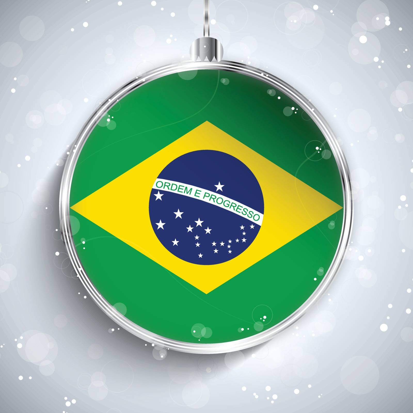 Vector - Merry Christmas Silver Ball with Flag Brazil