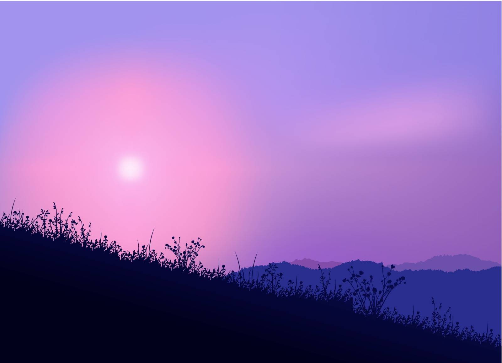 Meadow And Sunrise - Colored Background Illustration, Vector