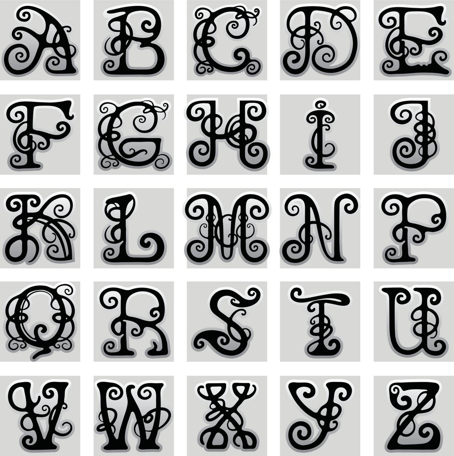 Vector gothic alphabet.Vector illustration.