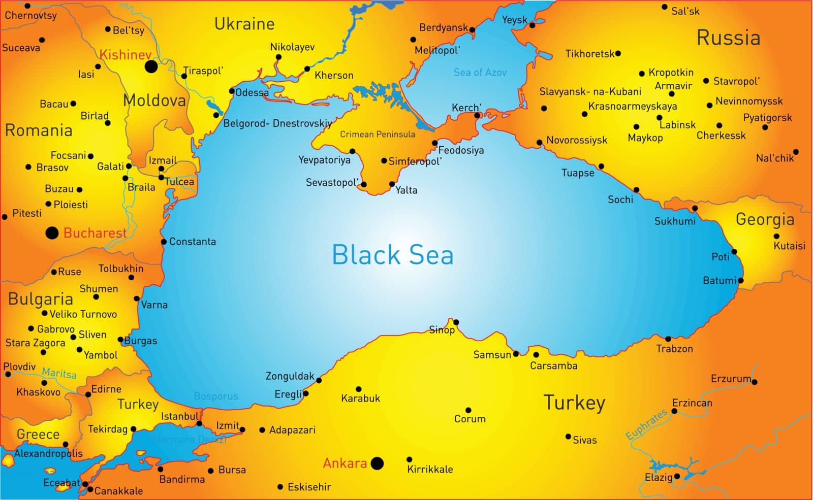 Vector map of Black sea region