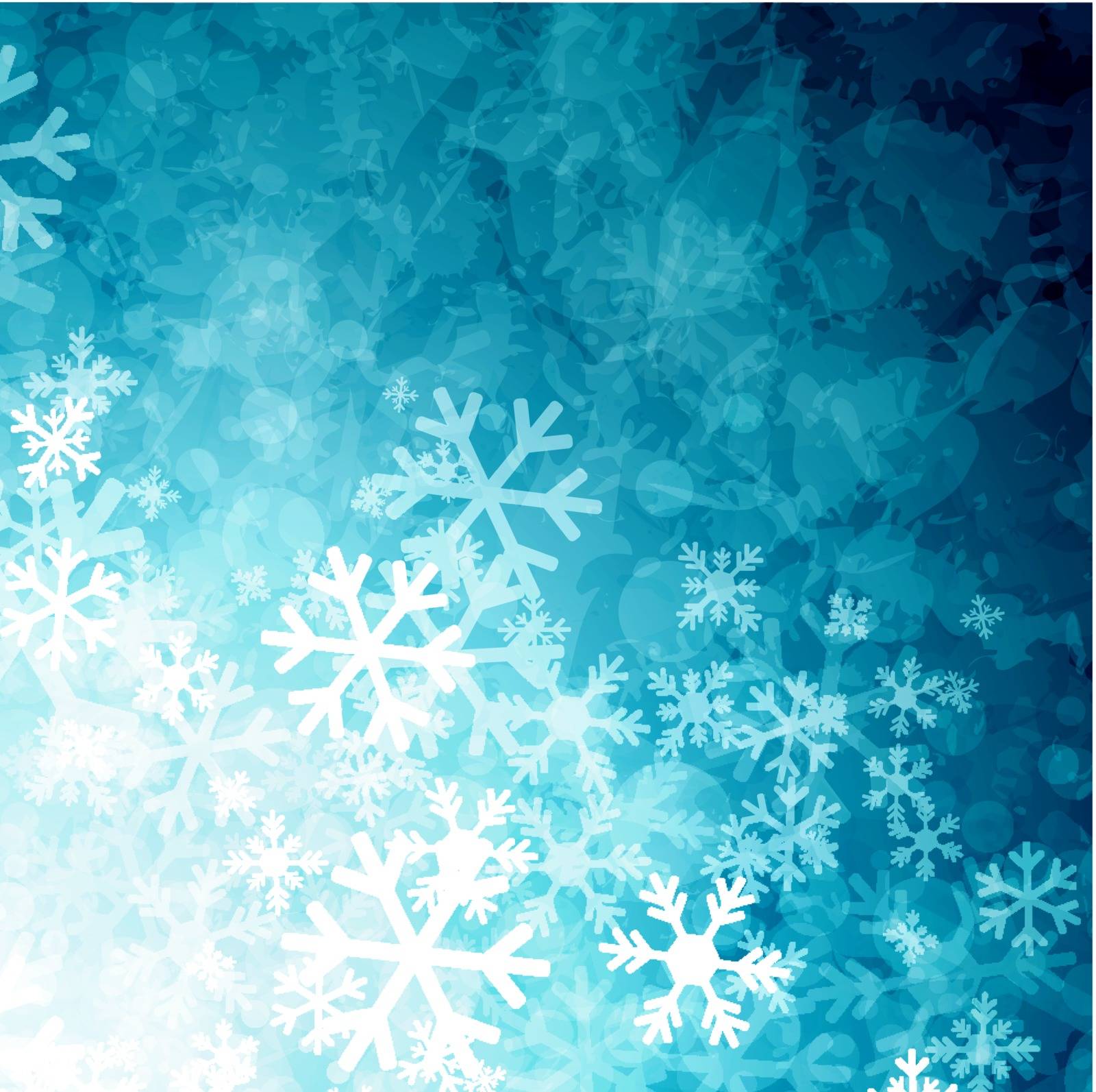 Winter Abstract Snowflake Background in Blue, Copyspace