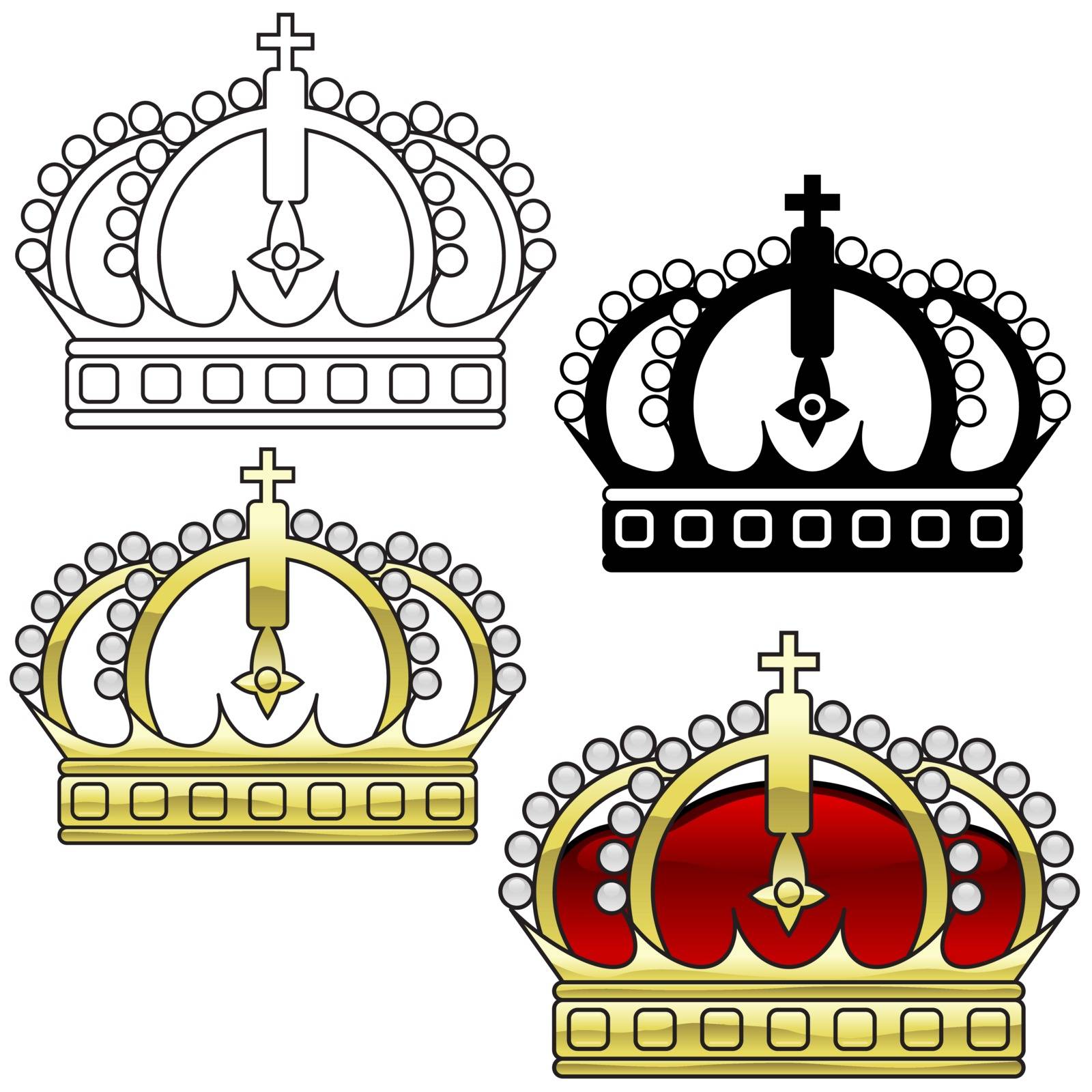 Royal Crown Set - Colored Illustrations, Vector