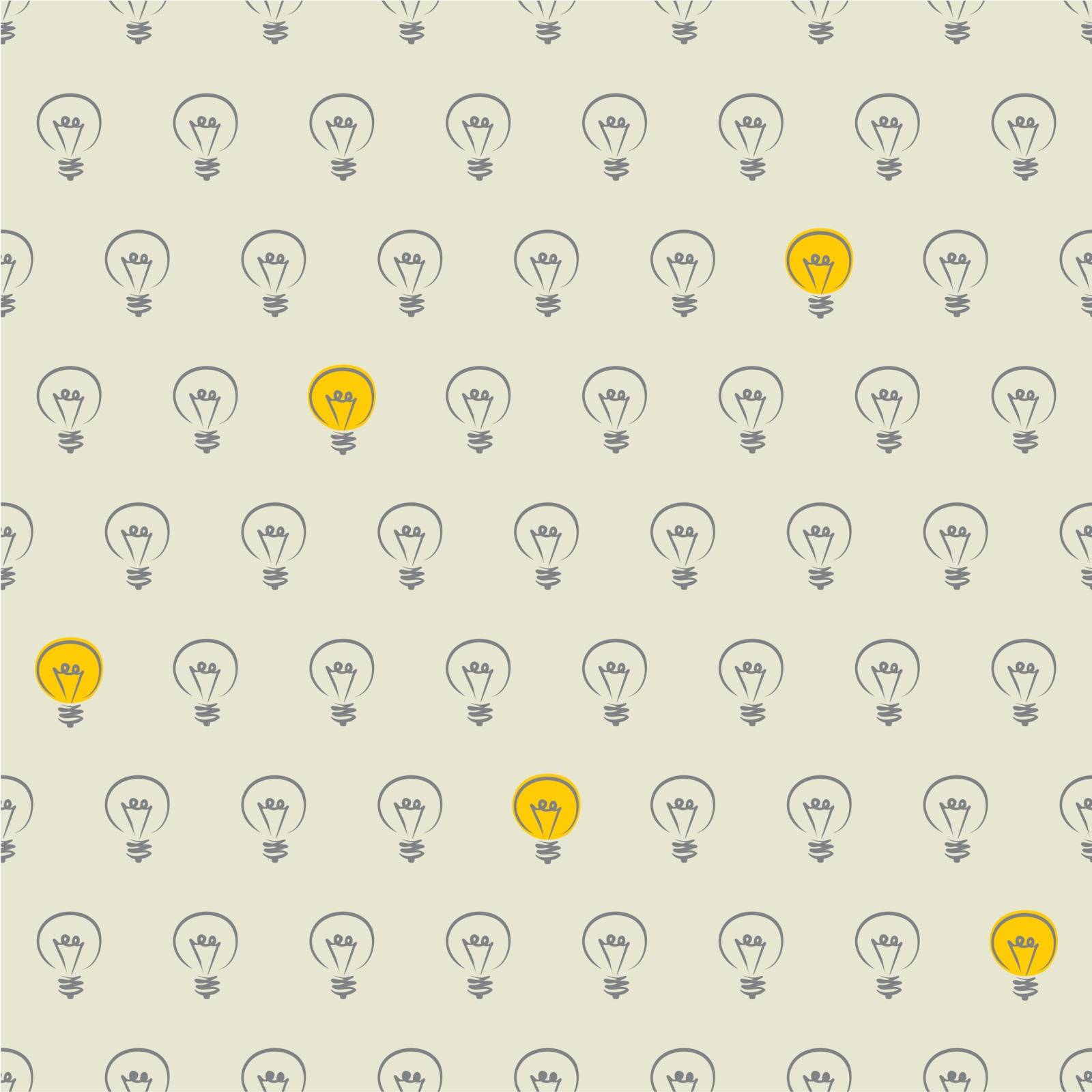 Seamless vector pattern, texture or background with light bulbs turn on and off random. For website design, blog, www, desktop wallpaper, scrapbook, invitation and card. Sign of creative and invention