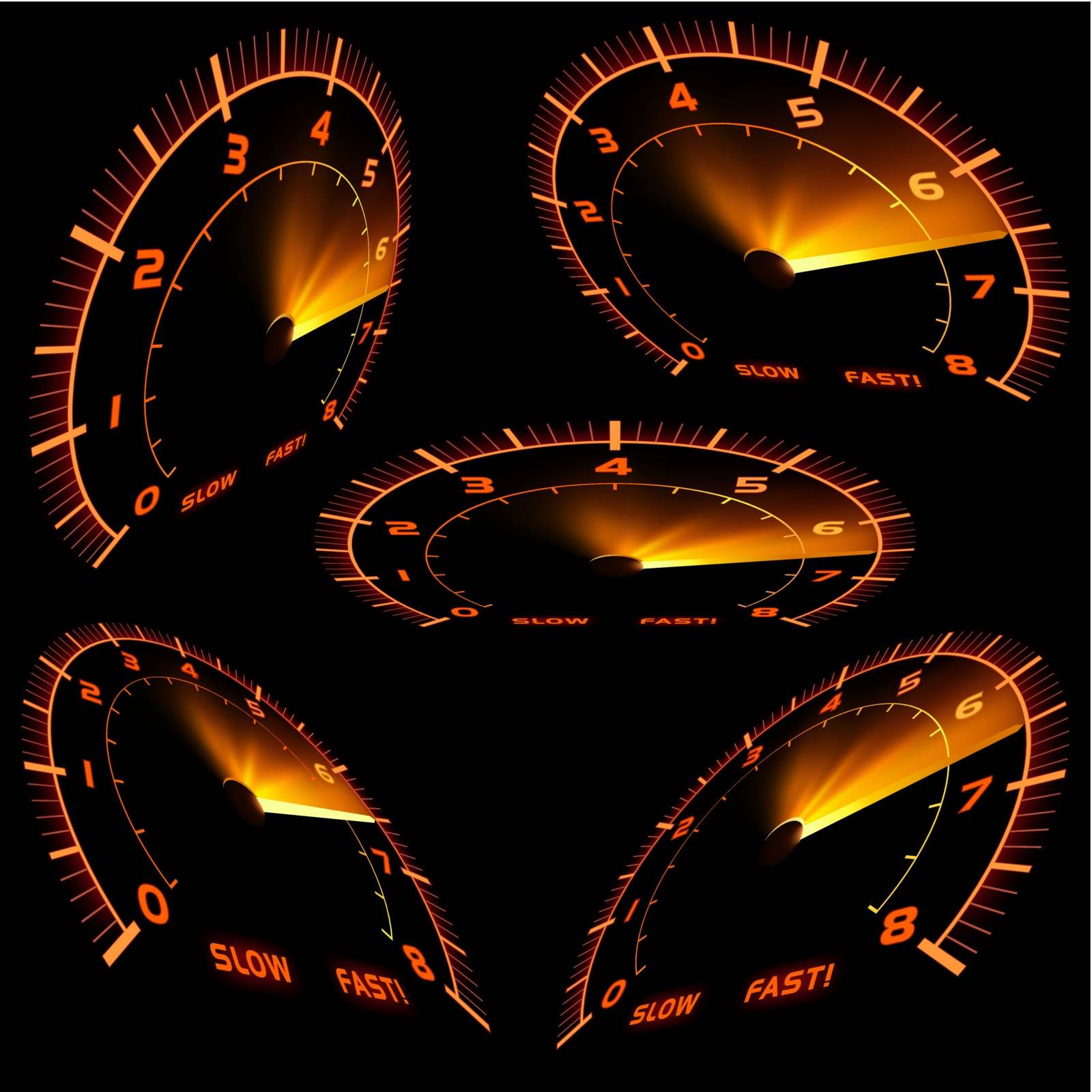 Speedometer Set - Colored Illustration, Vector