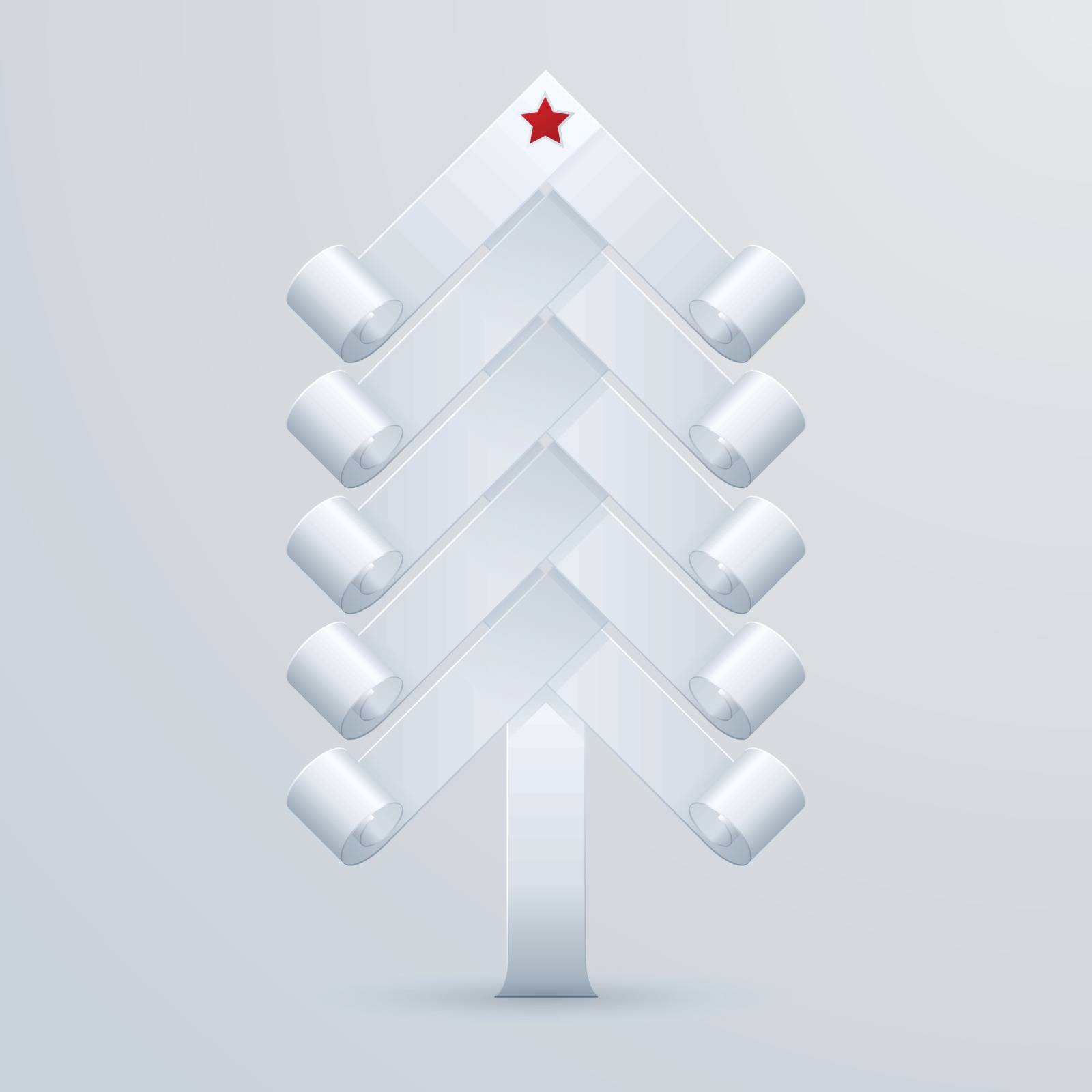 Christmas tree made ������of paper with curled edges and a red star on top