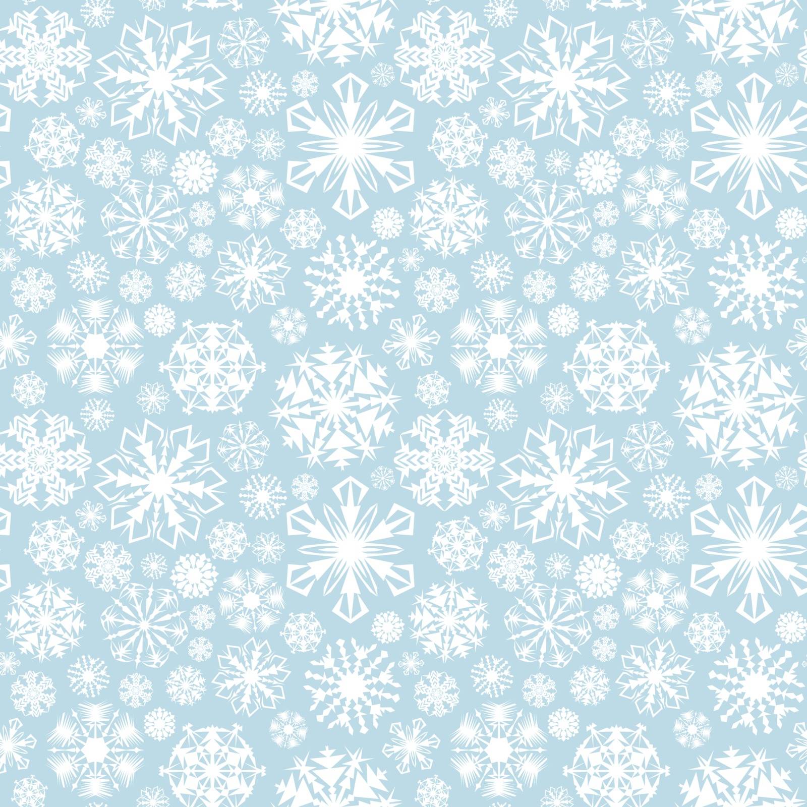 Seamless pattern made of white illustrated snowflakes on blue background