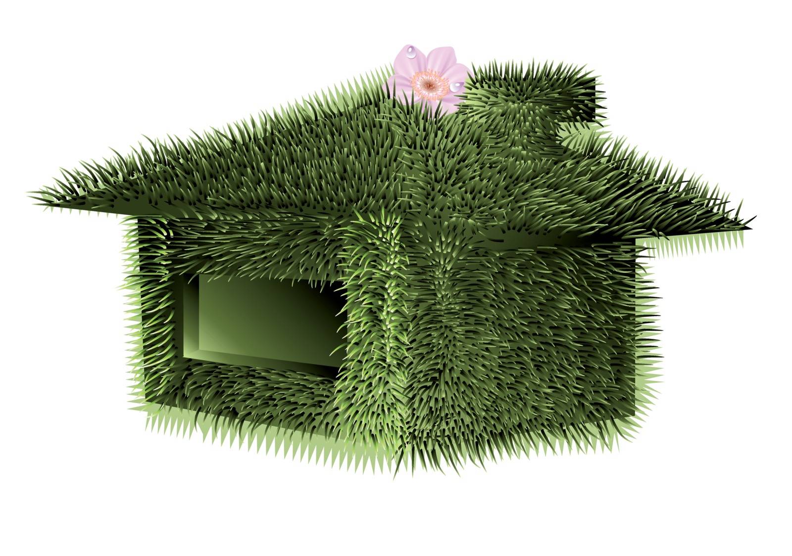 ecological house. silhouette of the building covered with grass