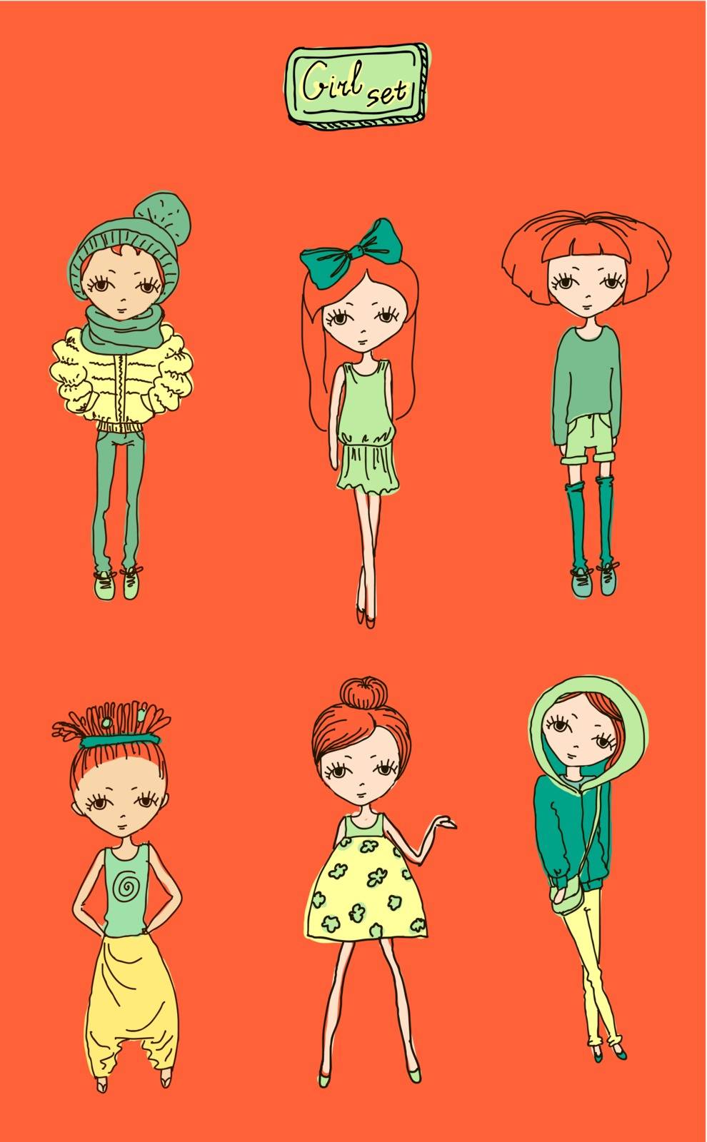 Set of teenage vector girls by OlgaBerlet