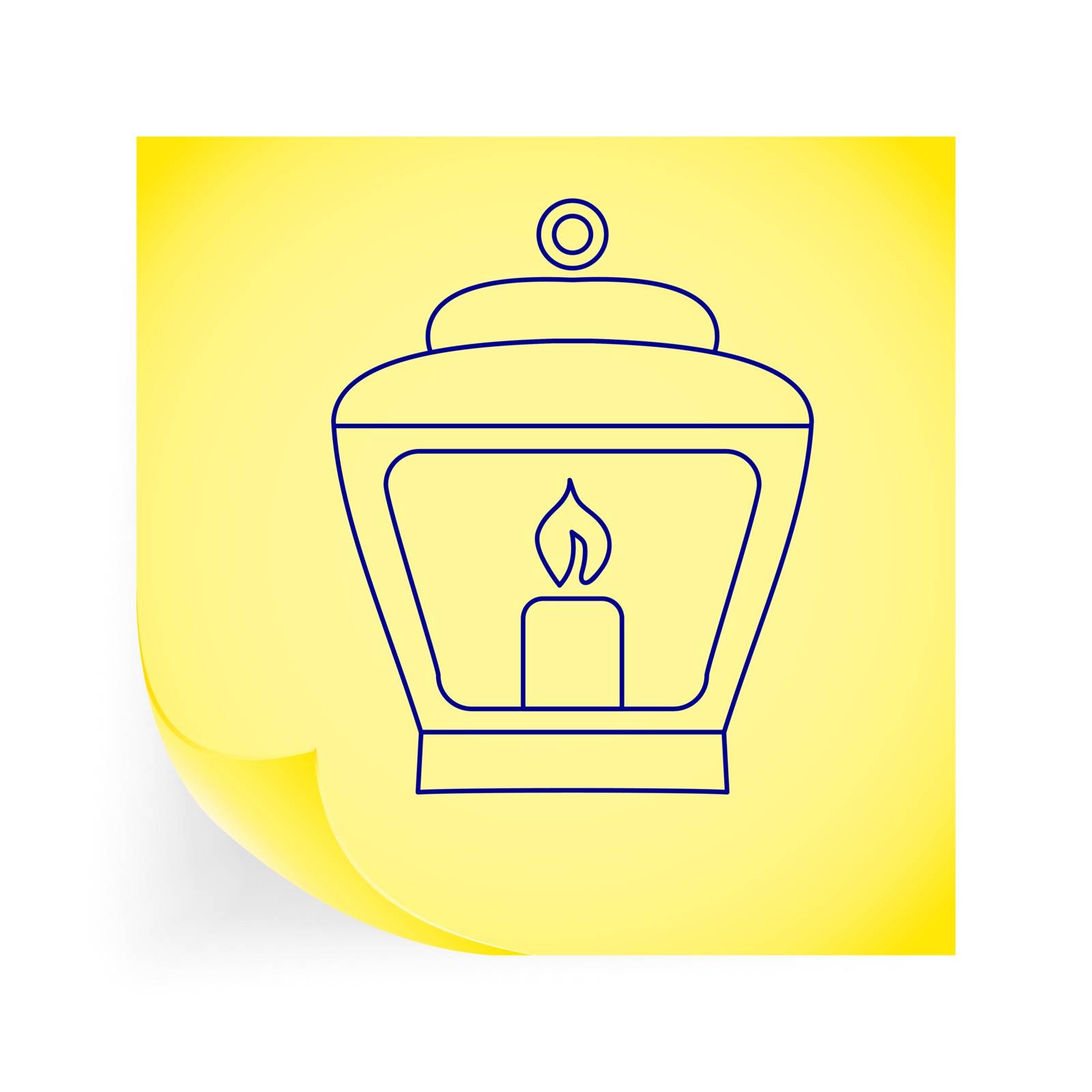 Old lantern. Single icon on the yellow note paper. Vector illustration.