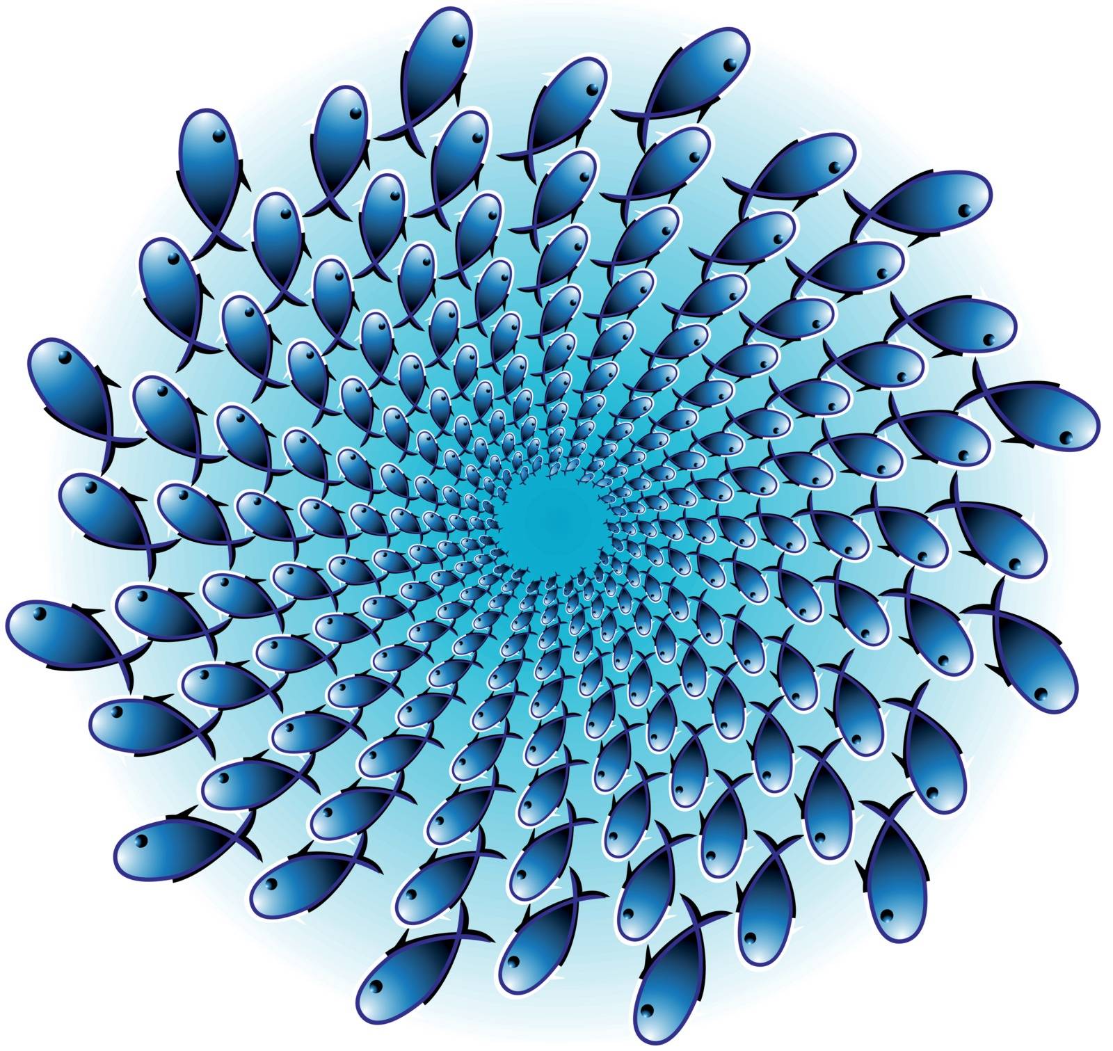 optical illusion with blue fish. 10 EPS