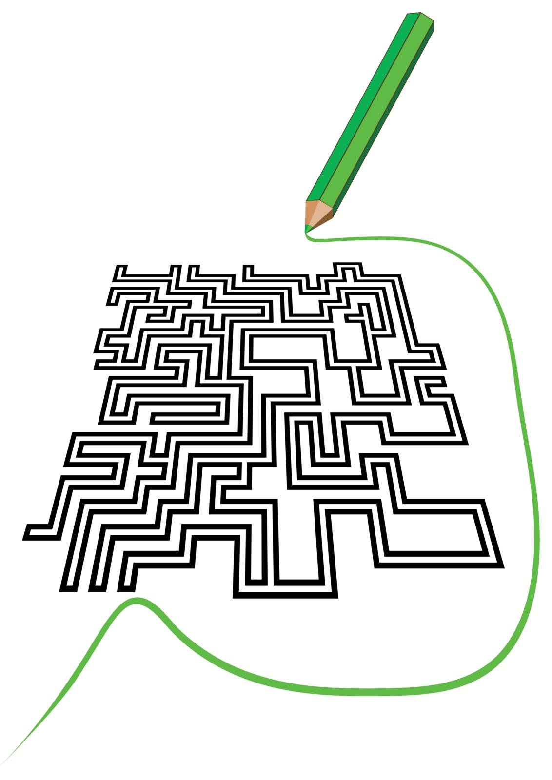 maze and a pencil. maze solution writing