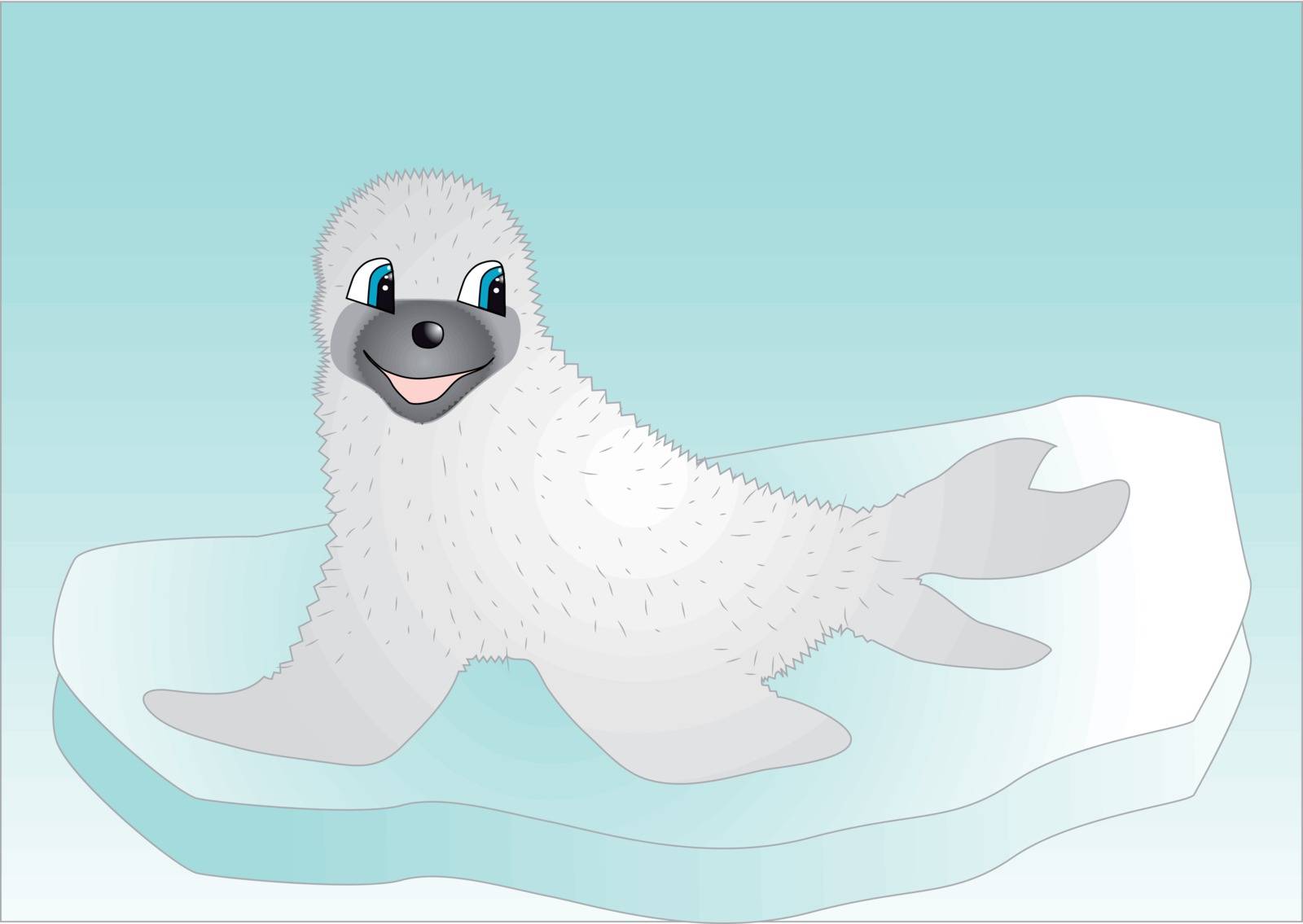 Seal on ice. Vector illustration of a cartoon seal sitting on an iceberg