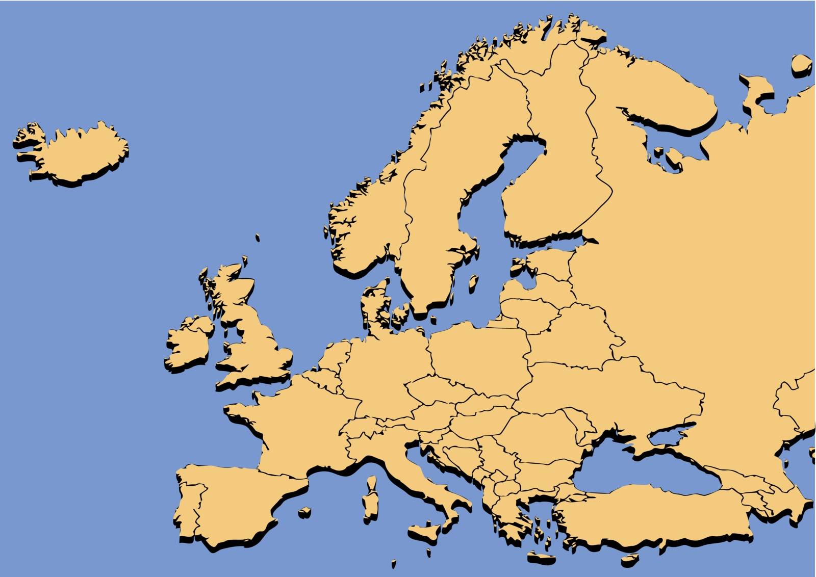 map of europe on a blue background.