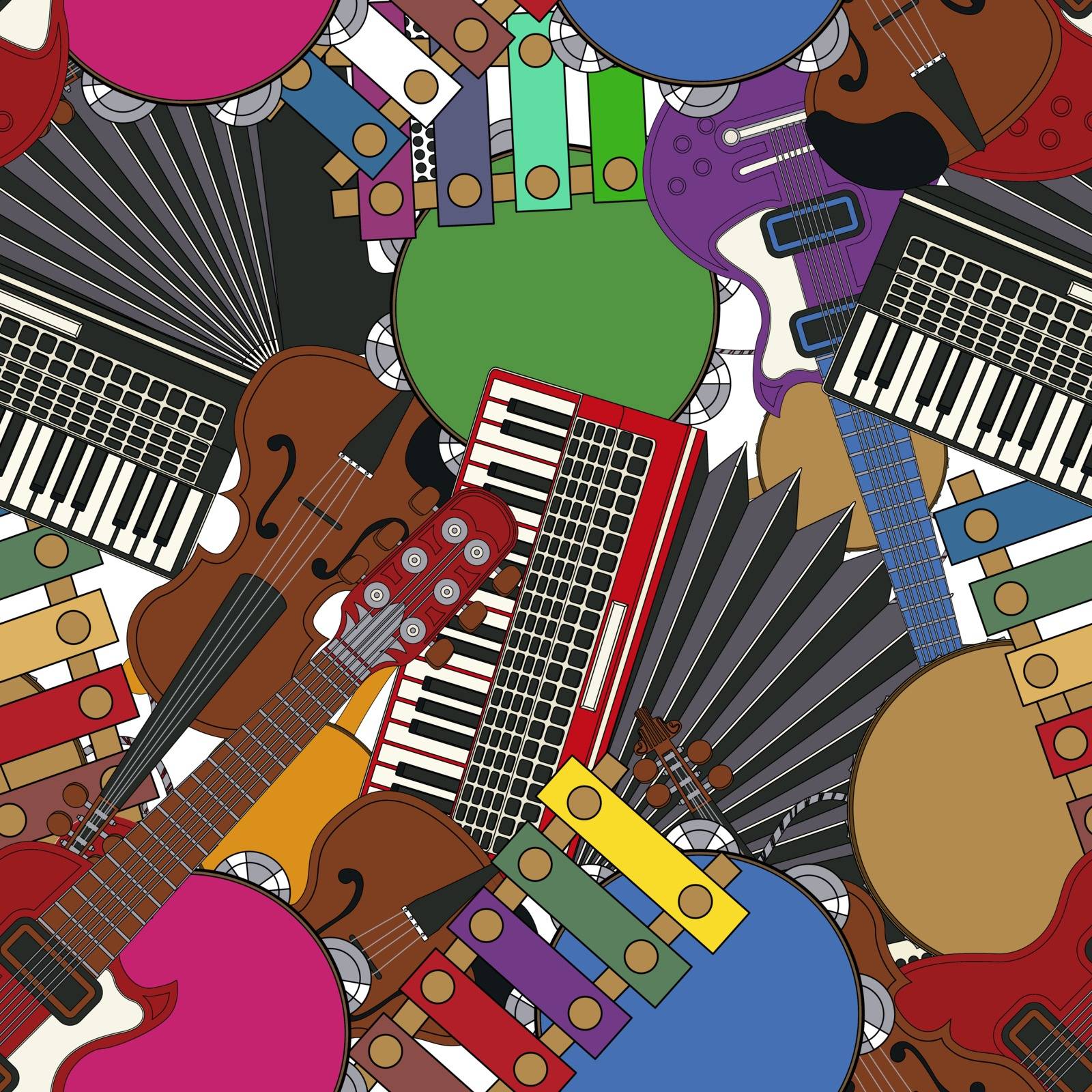 Cartoon style seamless pattern with various musical instruments