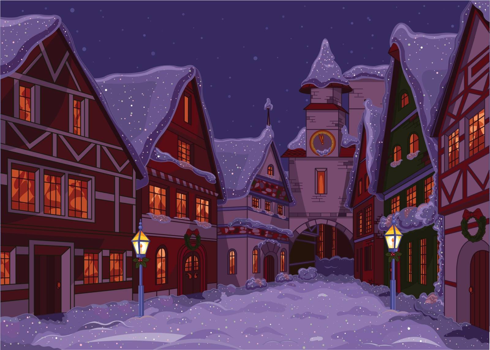 Christmas town street at night
