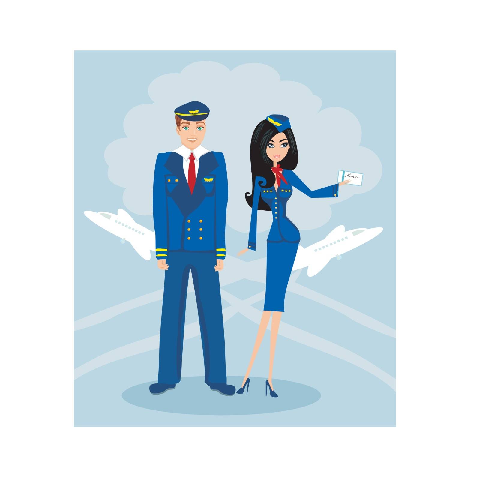 A pilot and stewardess in uniform