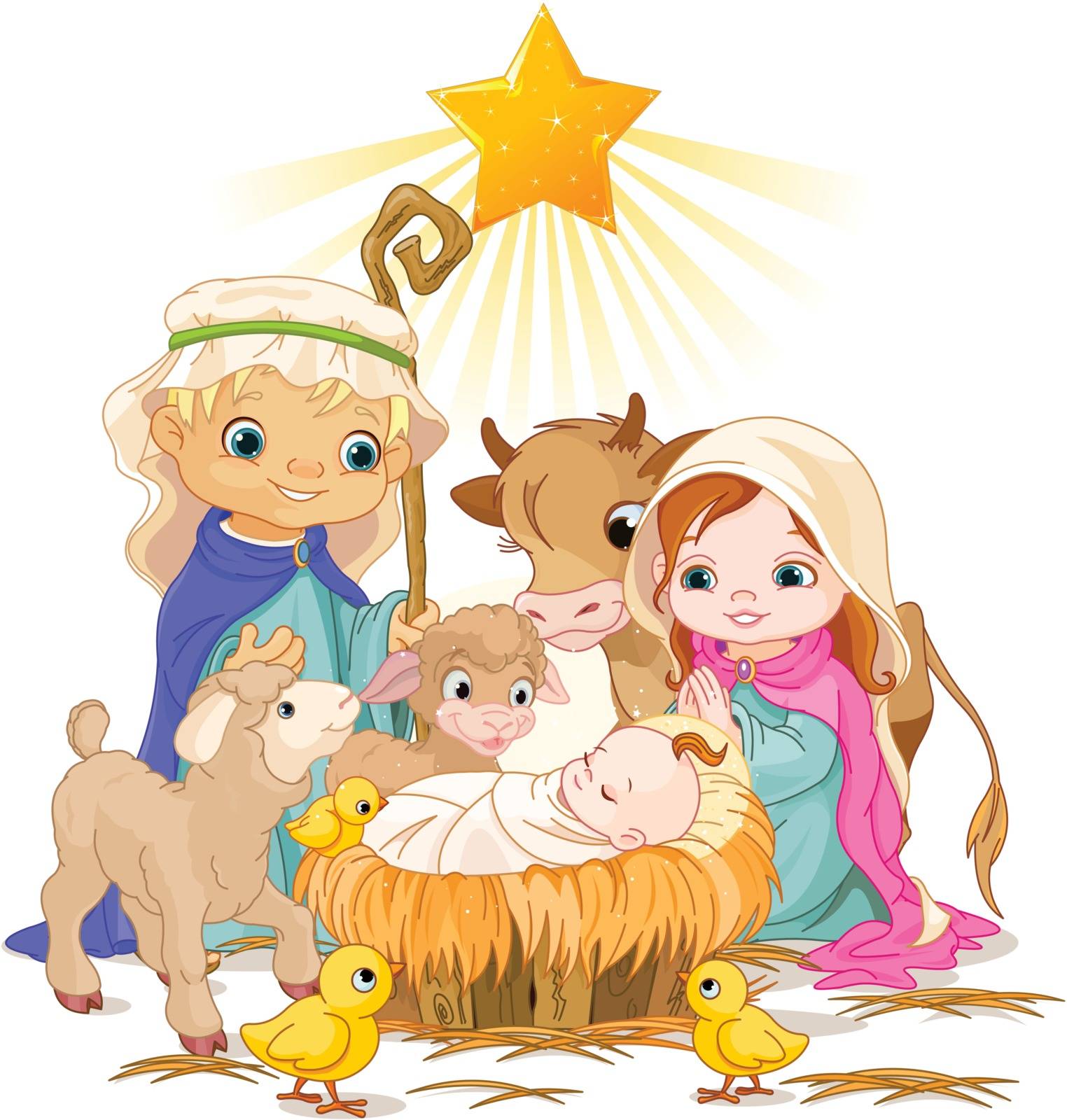 Christmas nativity scene with holy family.