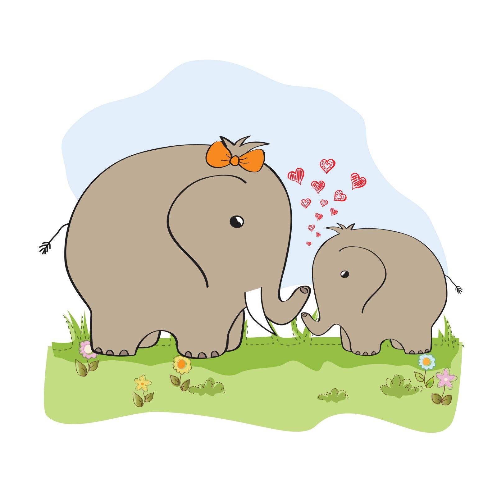 baby shower card with baby elephant and his mother by balasoiu