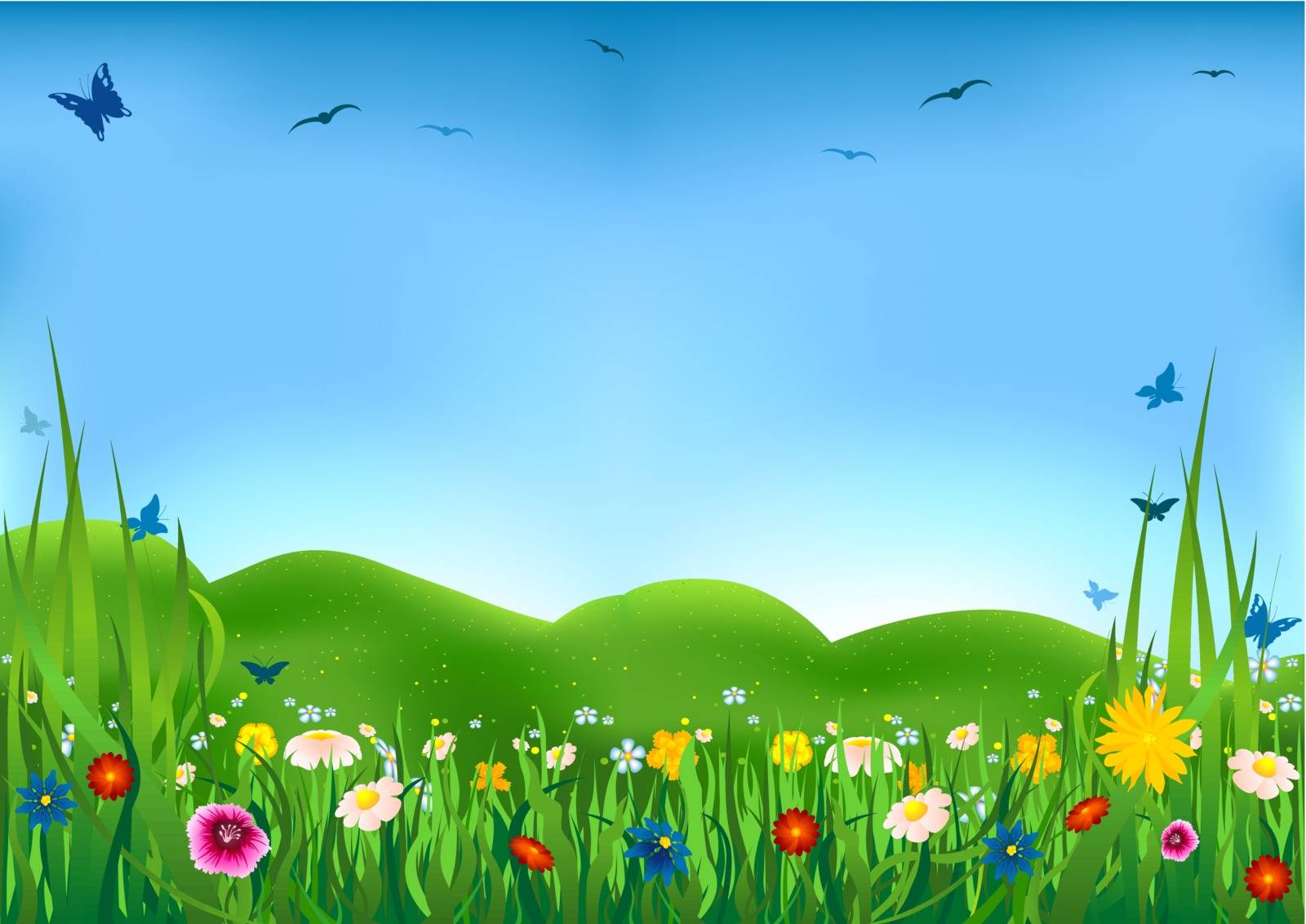 Flowering Meadow - Colored Background Illustration, Vector
