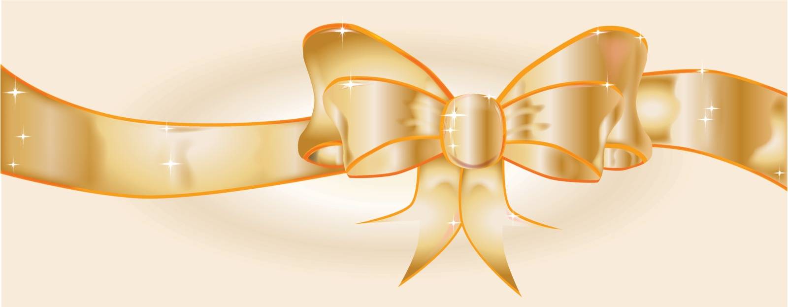 A large silk ribbon tied into a bow with a gold background supplemented with a few sparkles.
