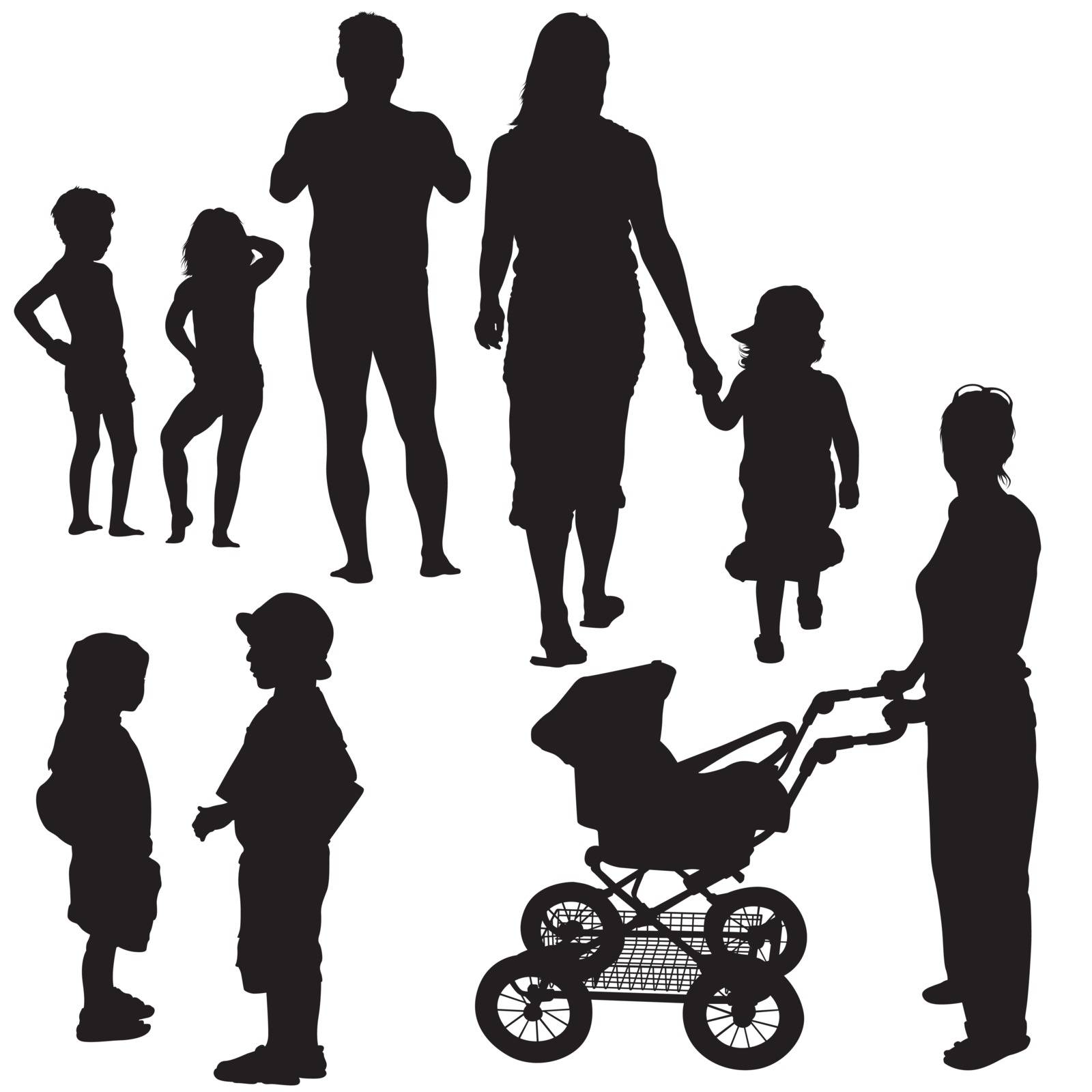 Family Silhouettes - Black Illustrations, Vector