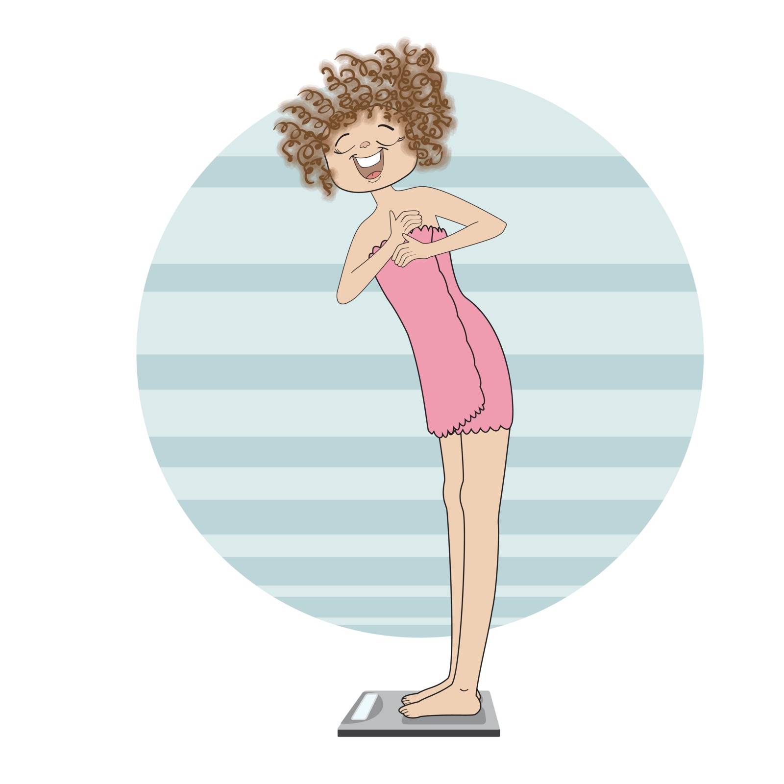 young woman at scale, illustration in vector format