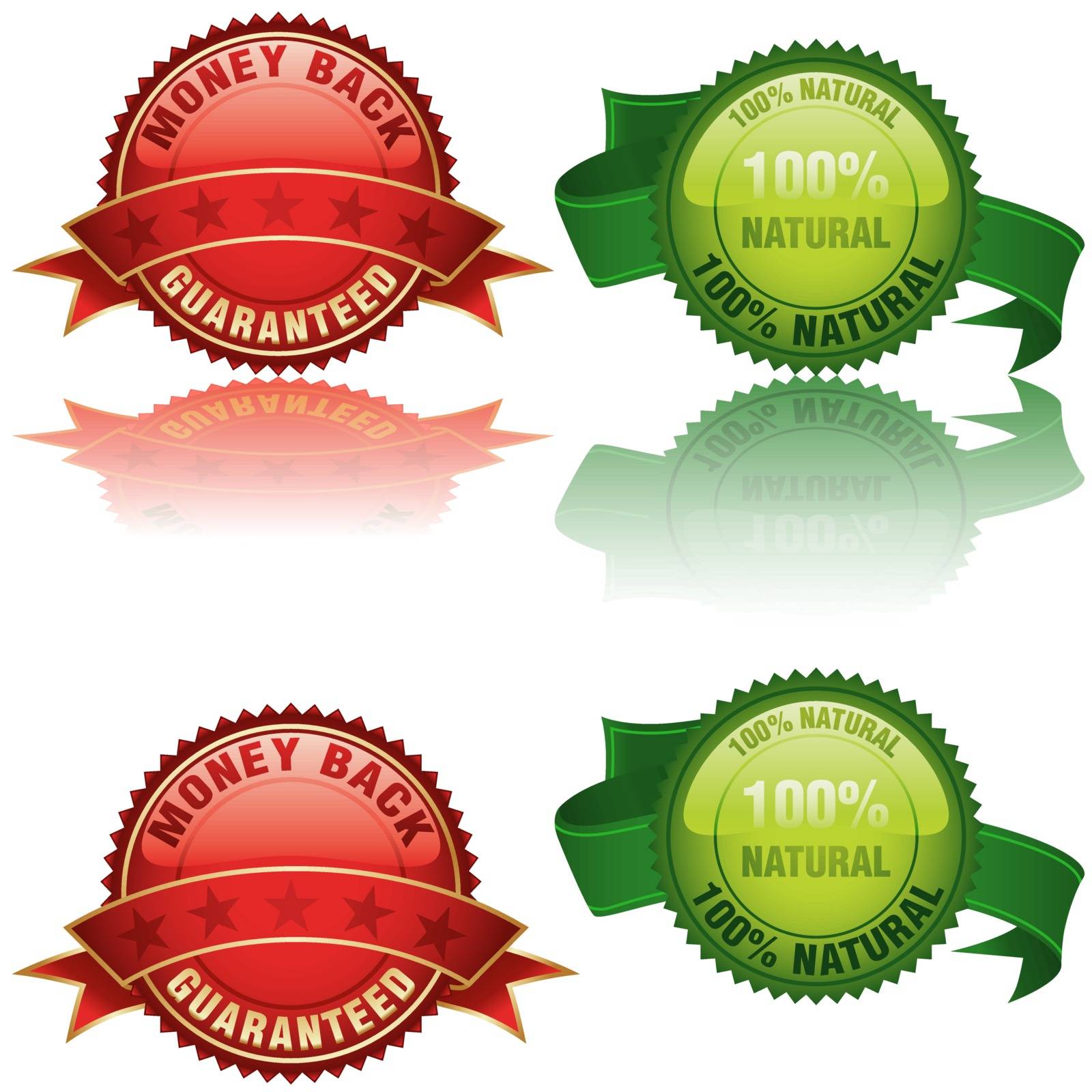 Glossy Labels - Money Back And 100% Natural, Vector