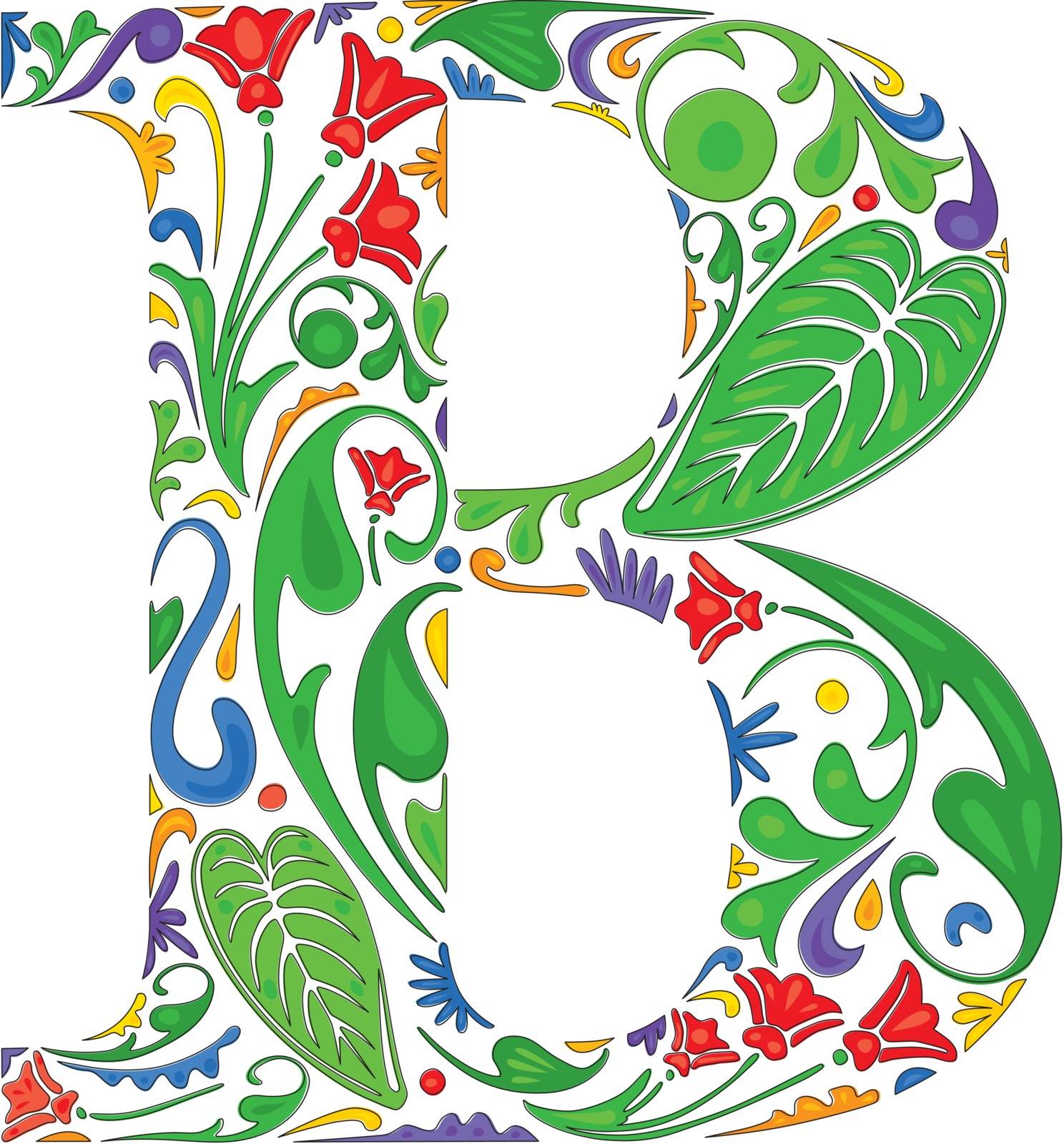 Colorful floral initial capital letter B