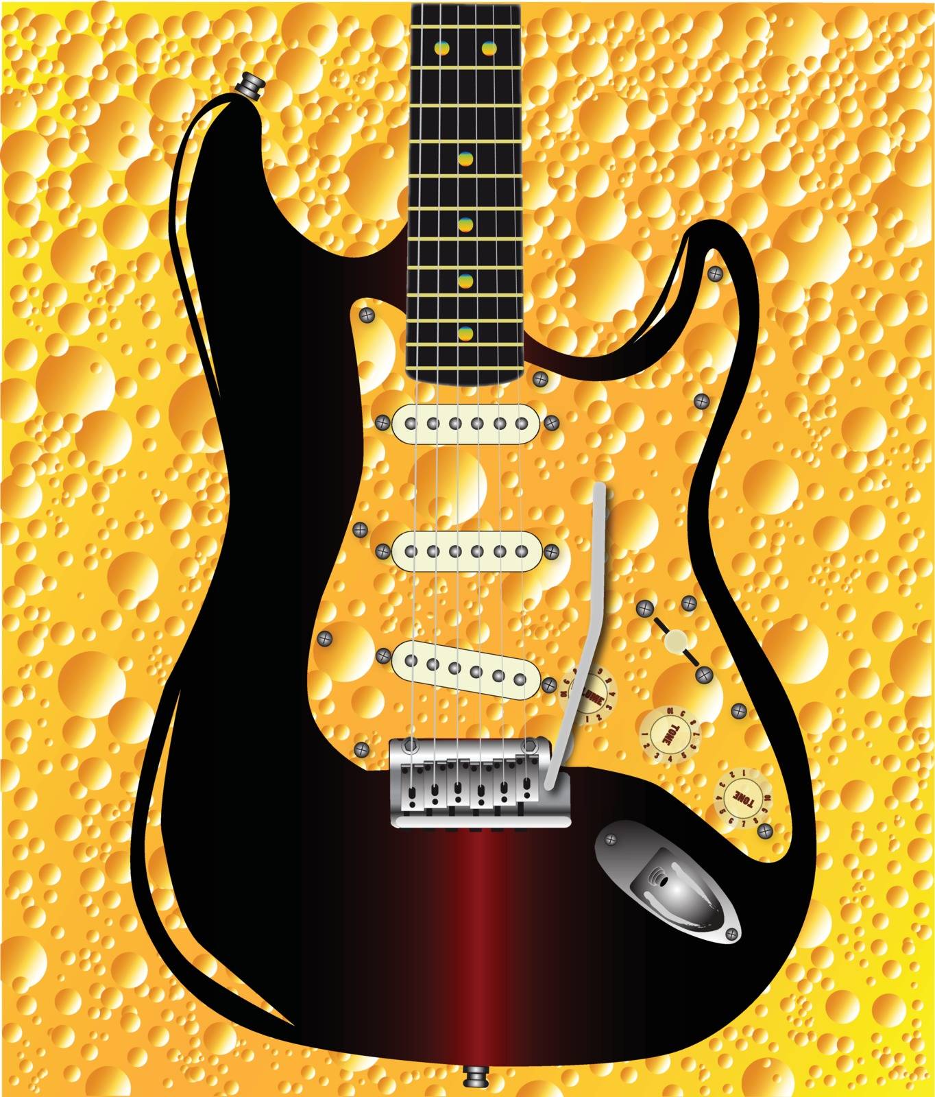 A cola bubble background patern with a rock guitar superimposed.