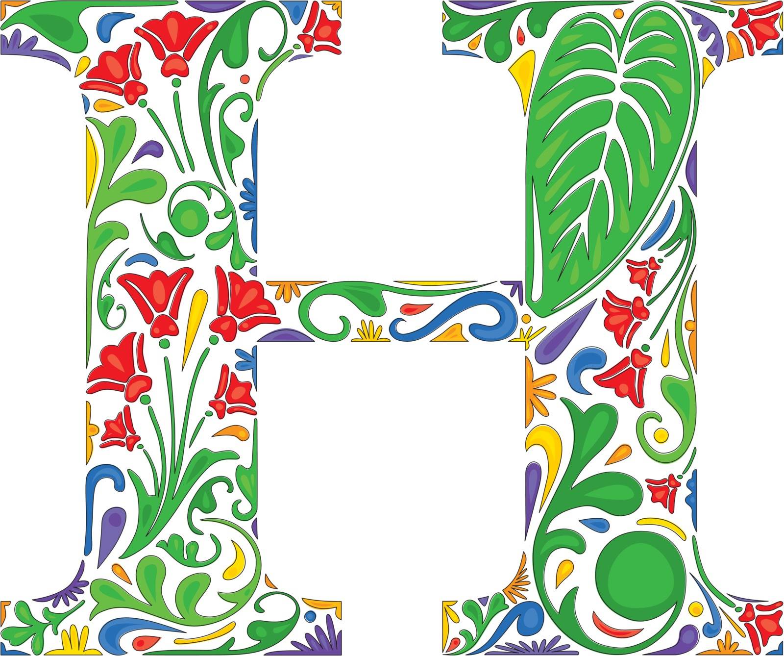 Colorful floral initial capital letter H