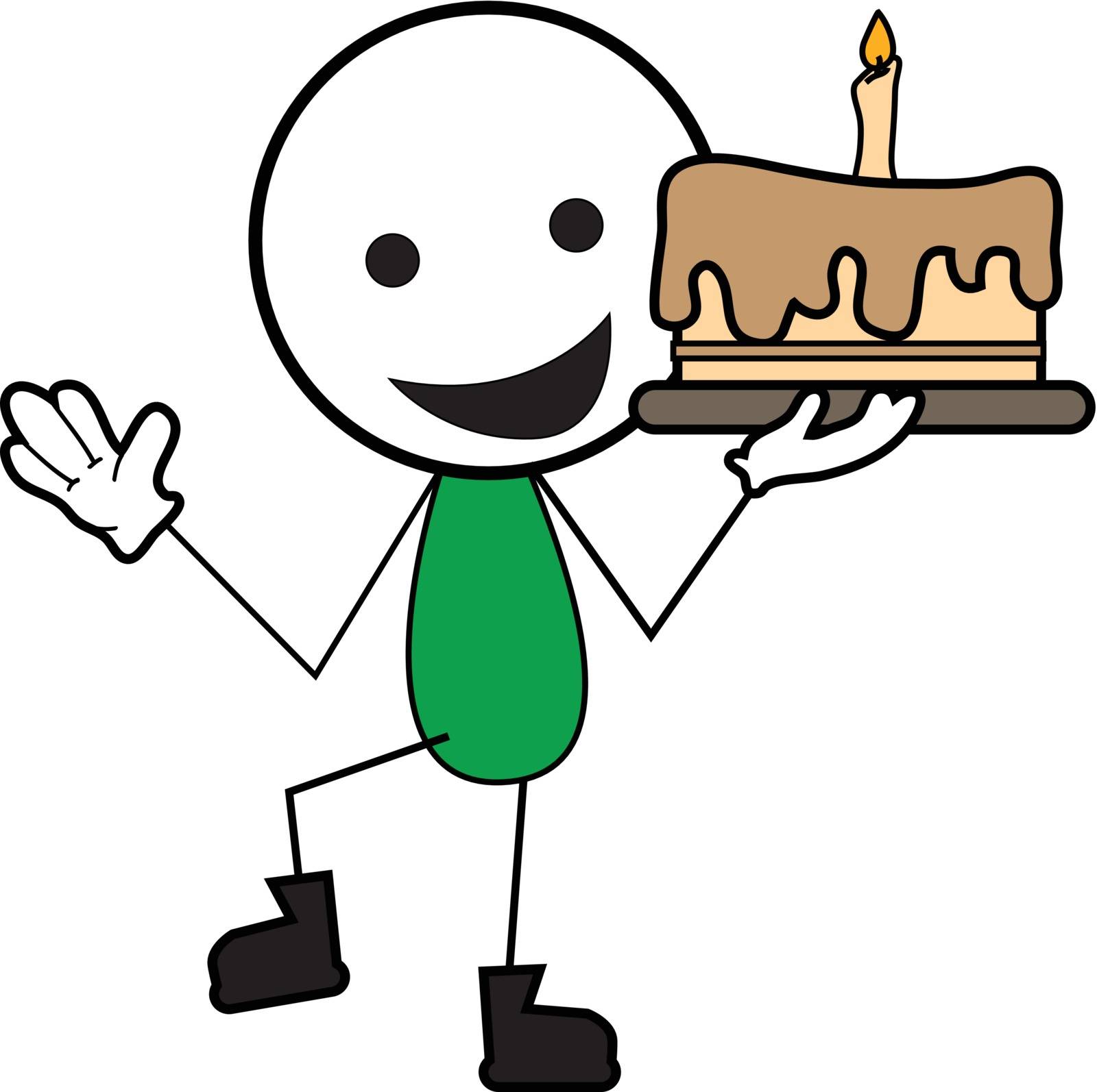 stick figure with cake and a burning candle