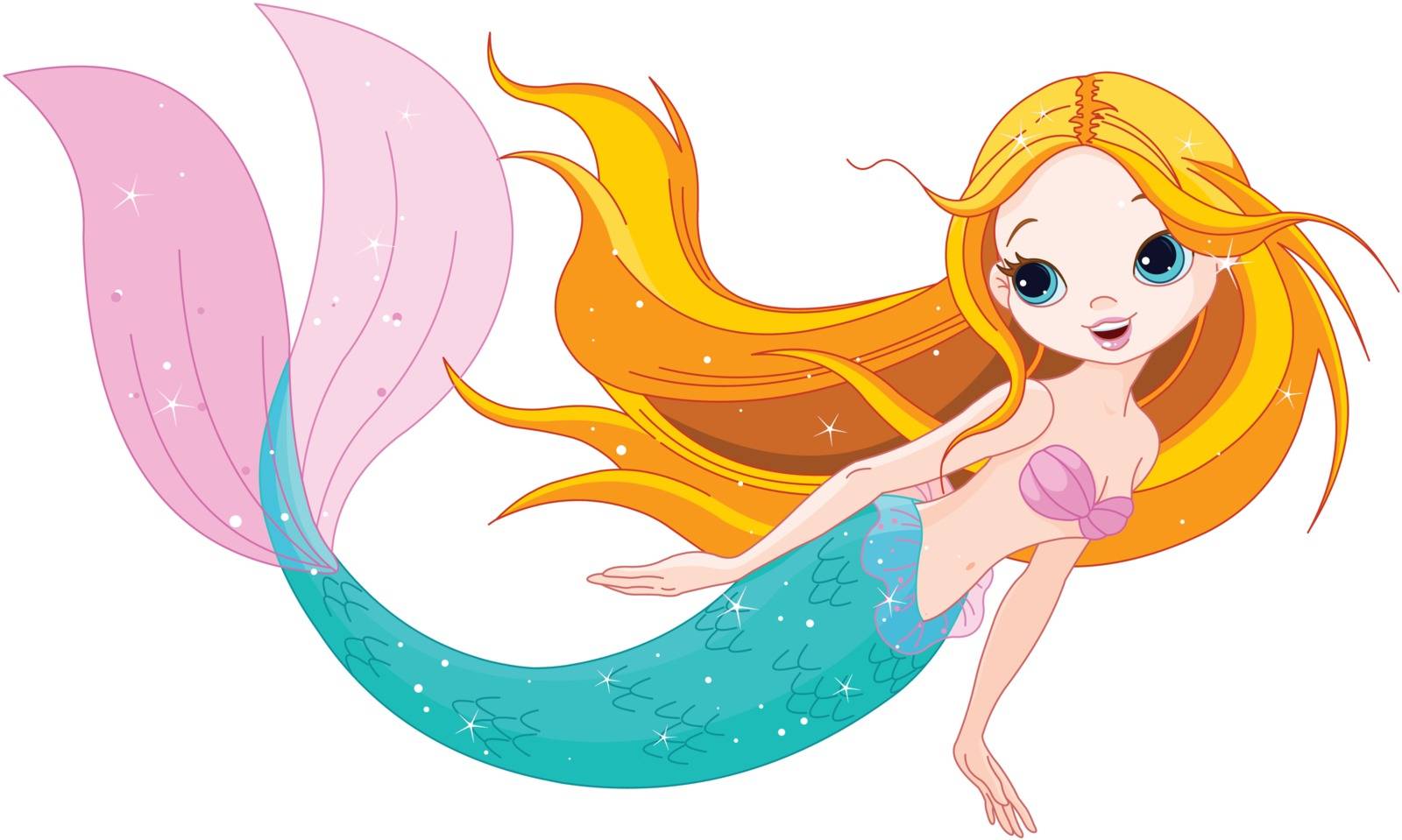 Illustration of swimming cute mermaid