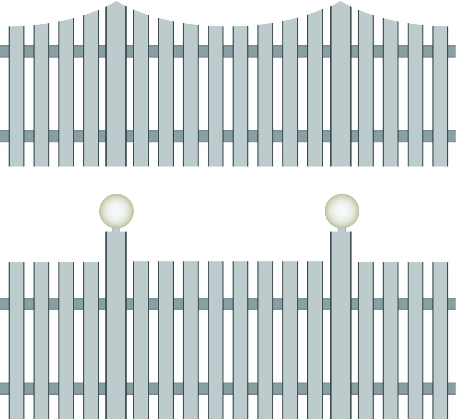Two versions of the classic fence with lighting lamps. Vector illustration.