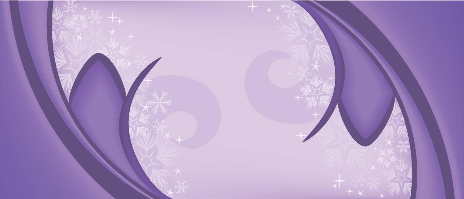 Christmas symmetric purple background with snowflakes and curls