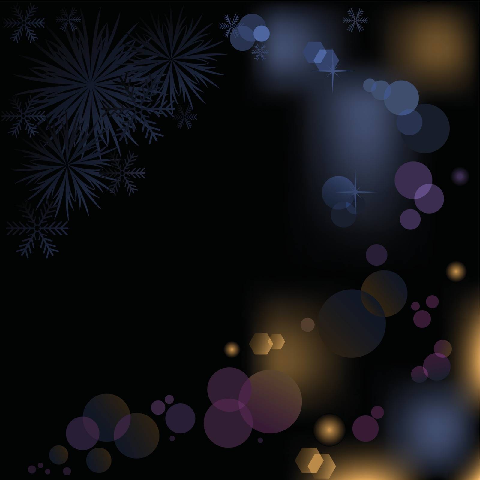 abstract black background with snowflakes and bokeh effect