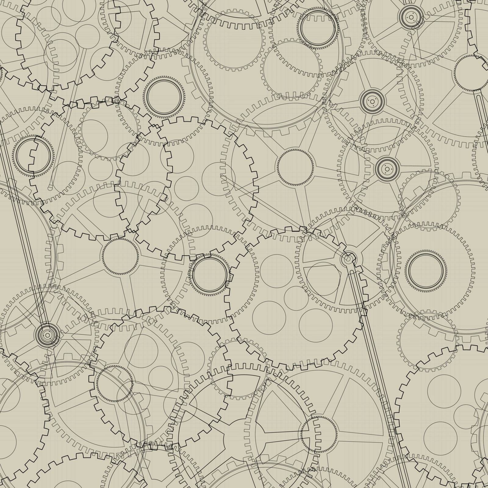Seamless pattern, texture with mechanical gear and cogwheel