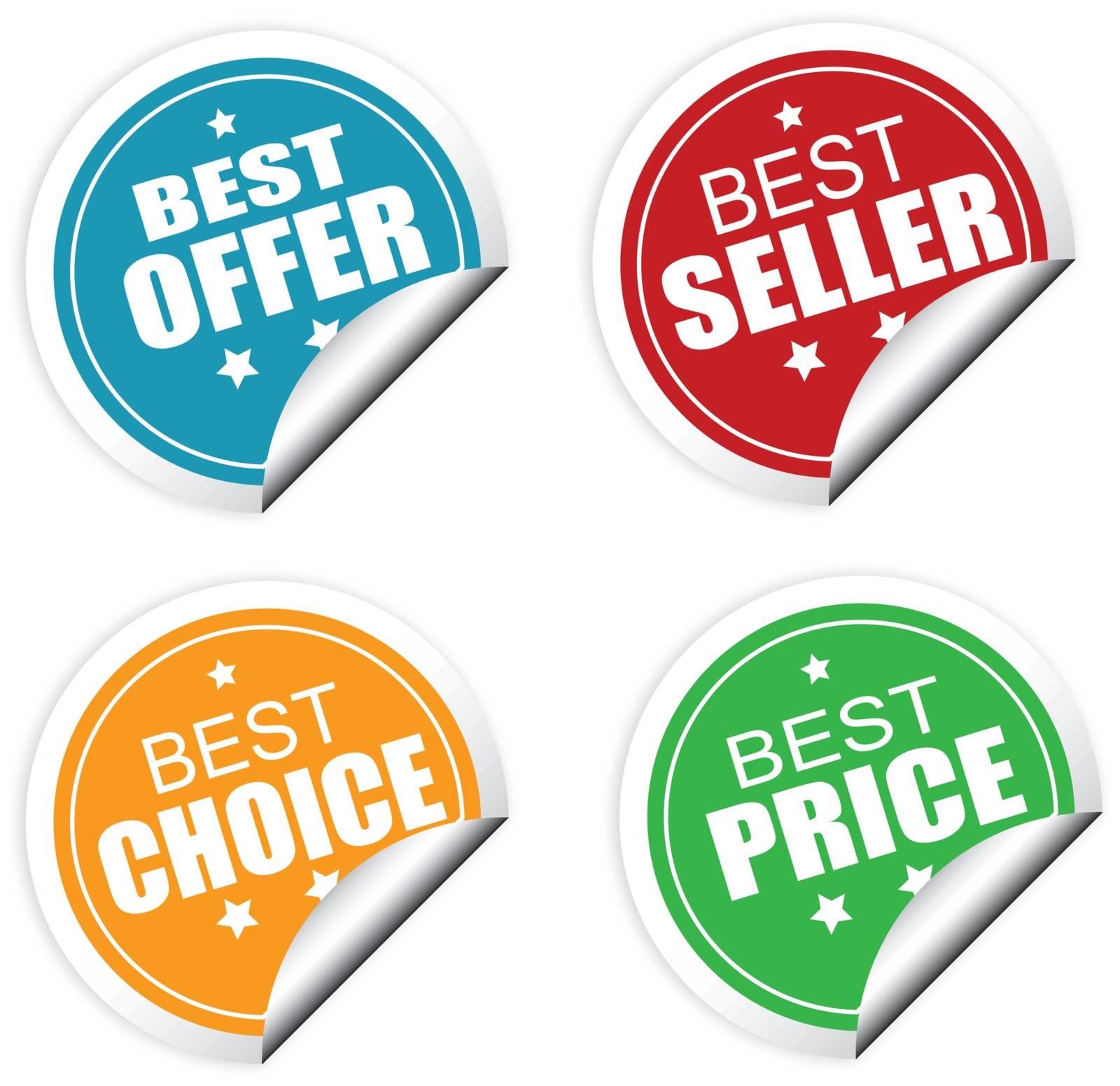Best offer, best seller , best choice and best price colorful labels or stickers, vector illustration