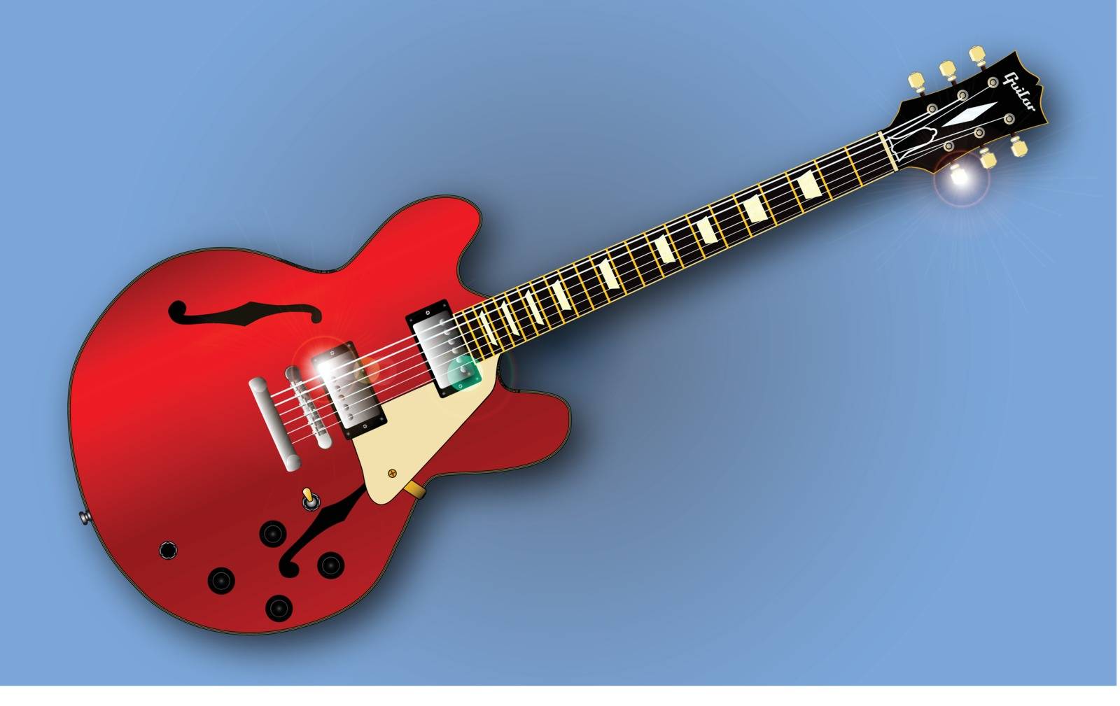 A Gibson ES 335 type guitar set in blue background