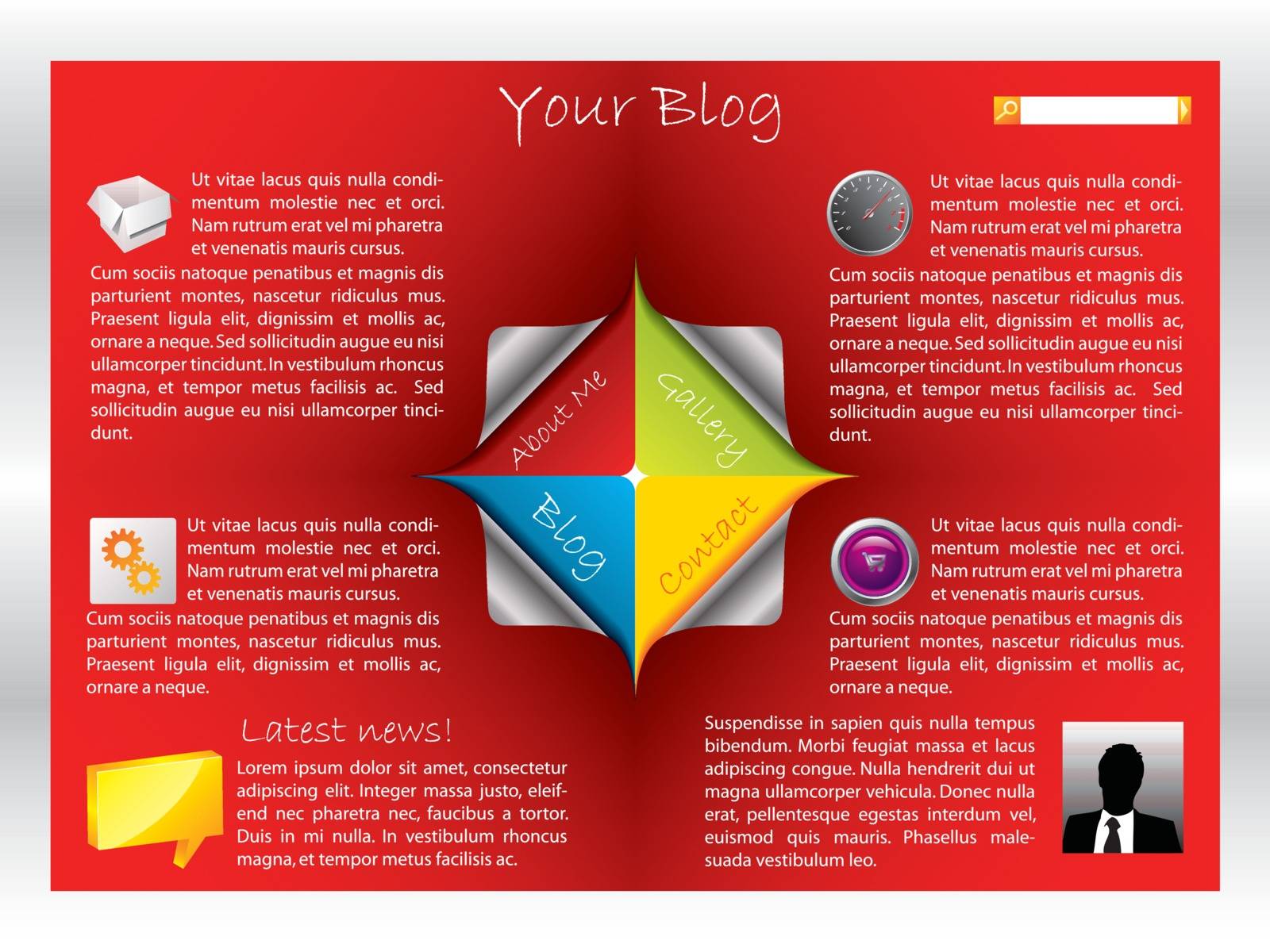 Red label website template with links in center