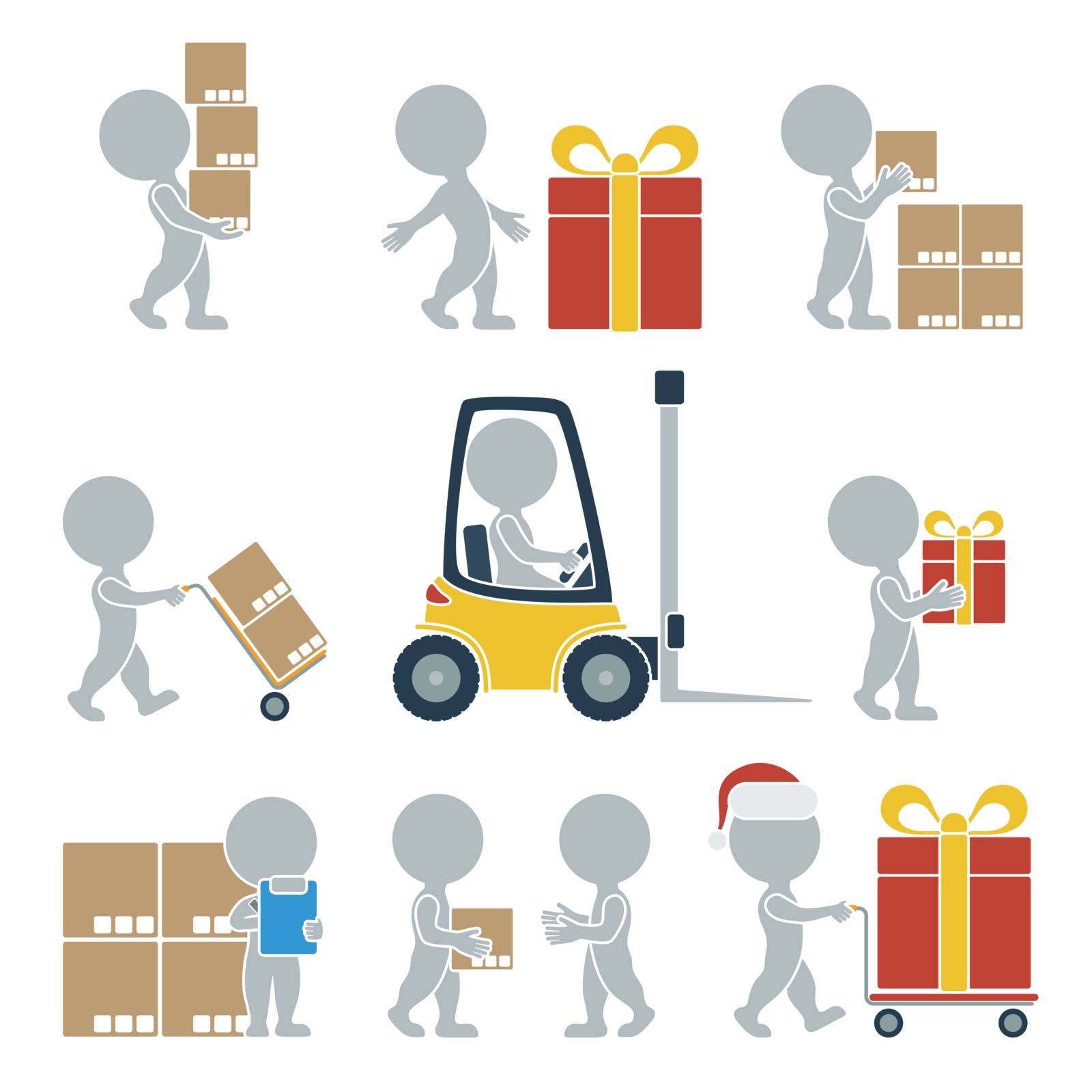  Сollection of flat icons with people on shipping. Vector illustration.