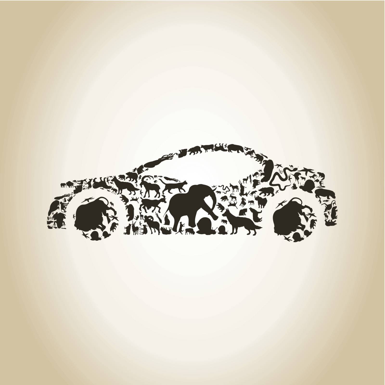The car made of animals. A vector illustration