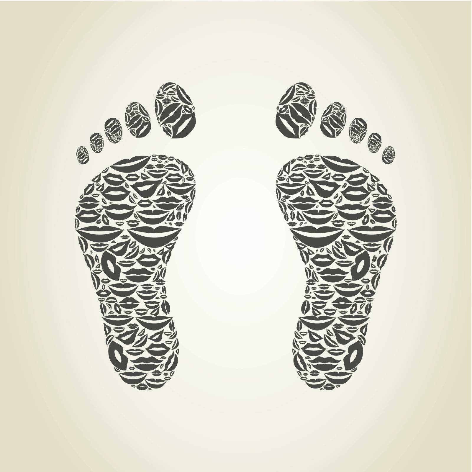 Foot made of lips. A vector illustration