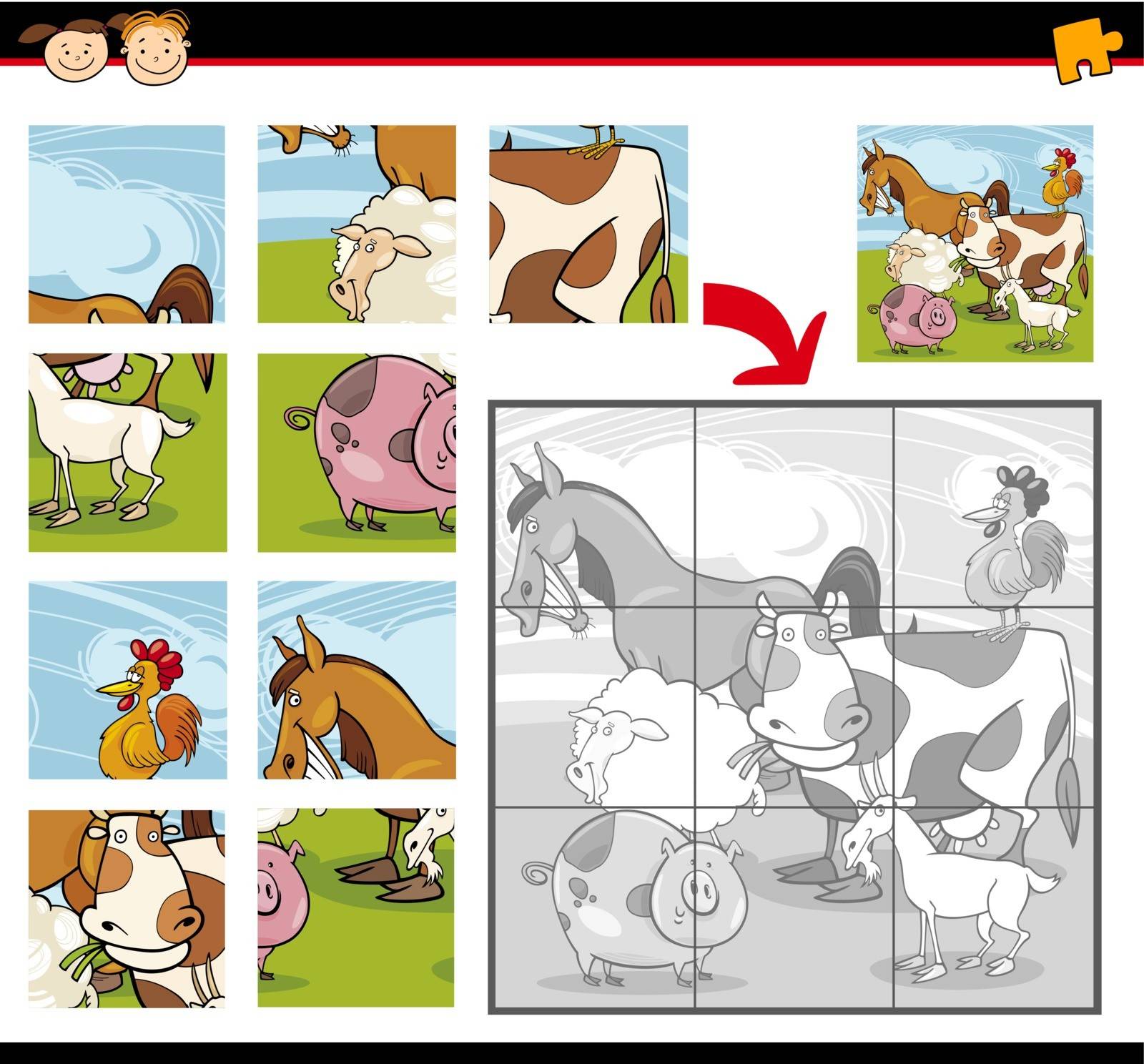 cartoon farm animals jigsaw puzzle by izakowski