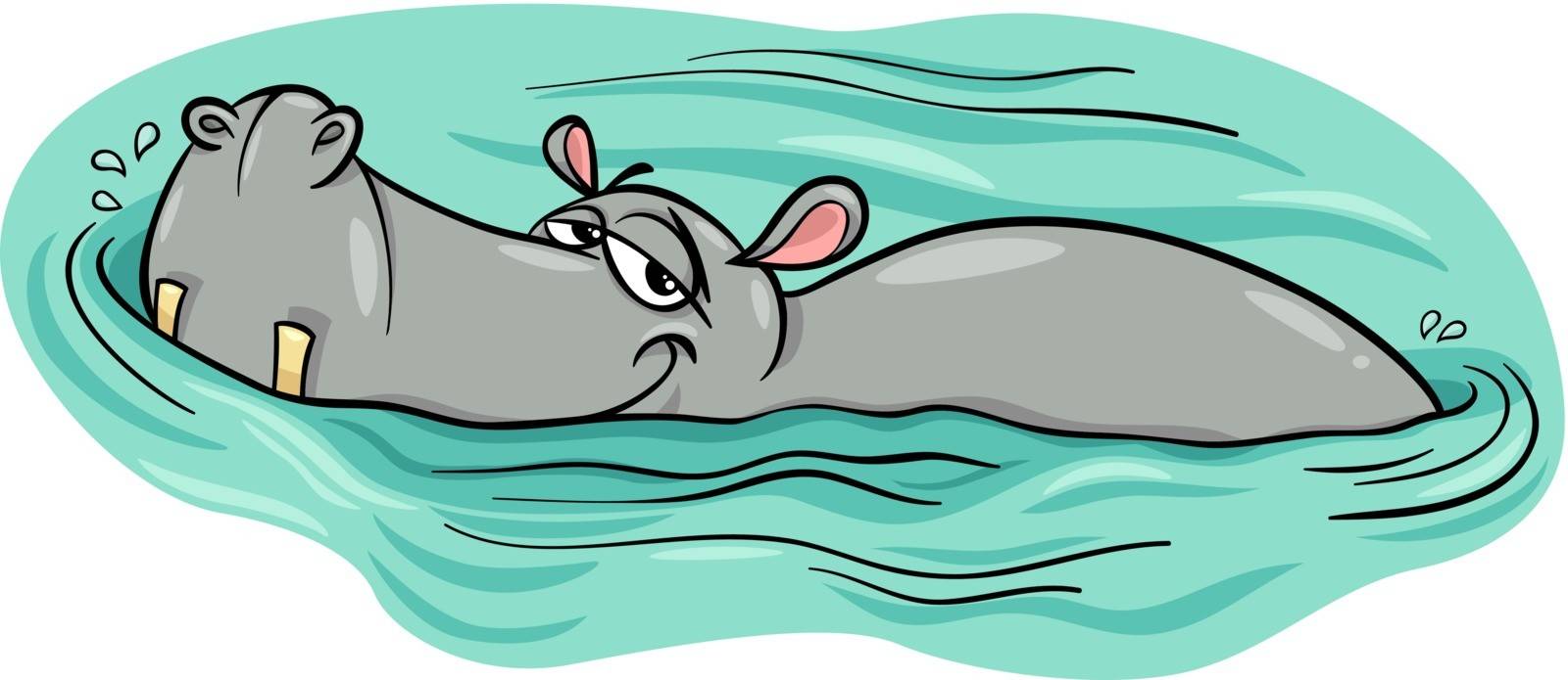 hippo or hippopotamus in river cartoon by izakowski