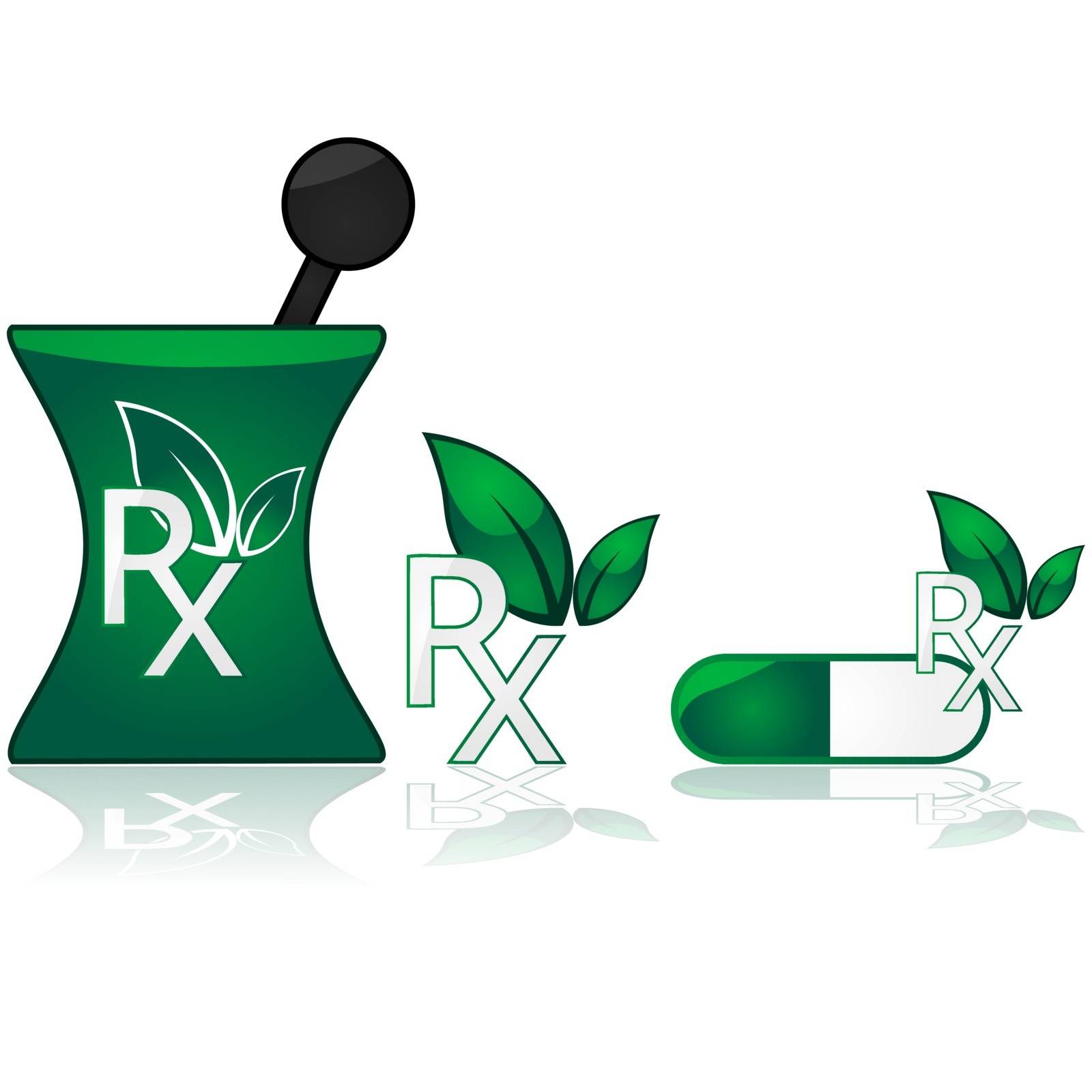 Concept illustration showing a prescription icon with a couple of leaves on top, to represent alternative medicine