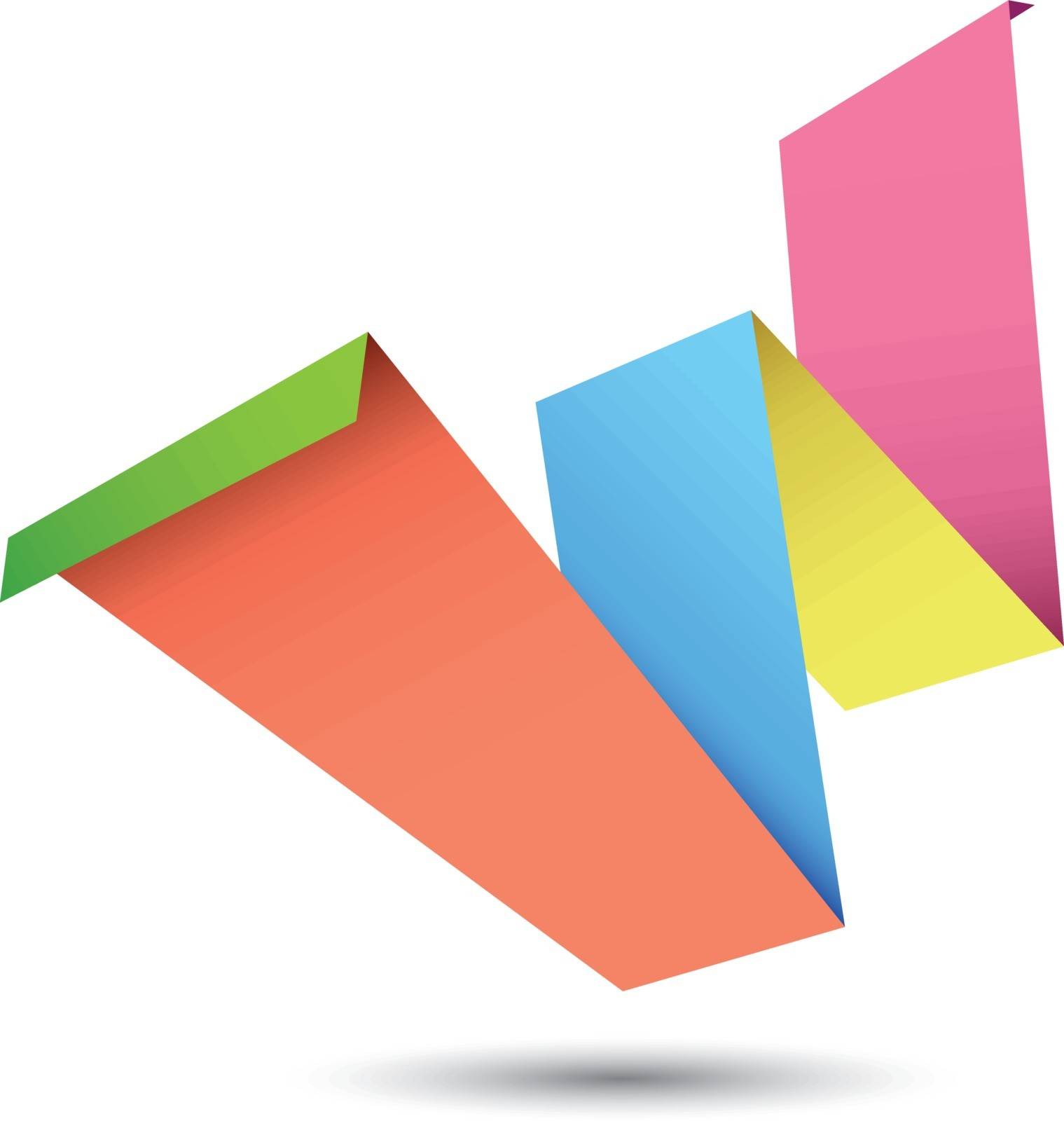 Abstract design element with the letter W, folded colorful paper concept