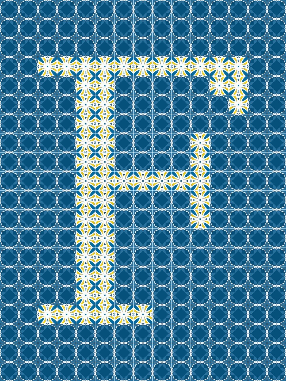 Capital letter F made of Portuguese tiles